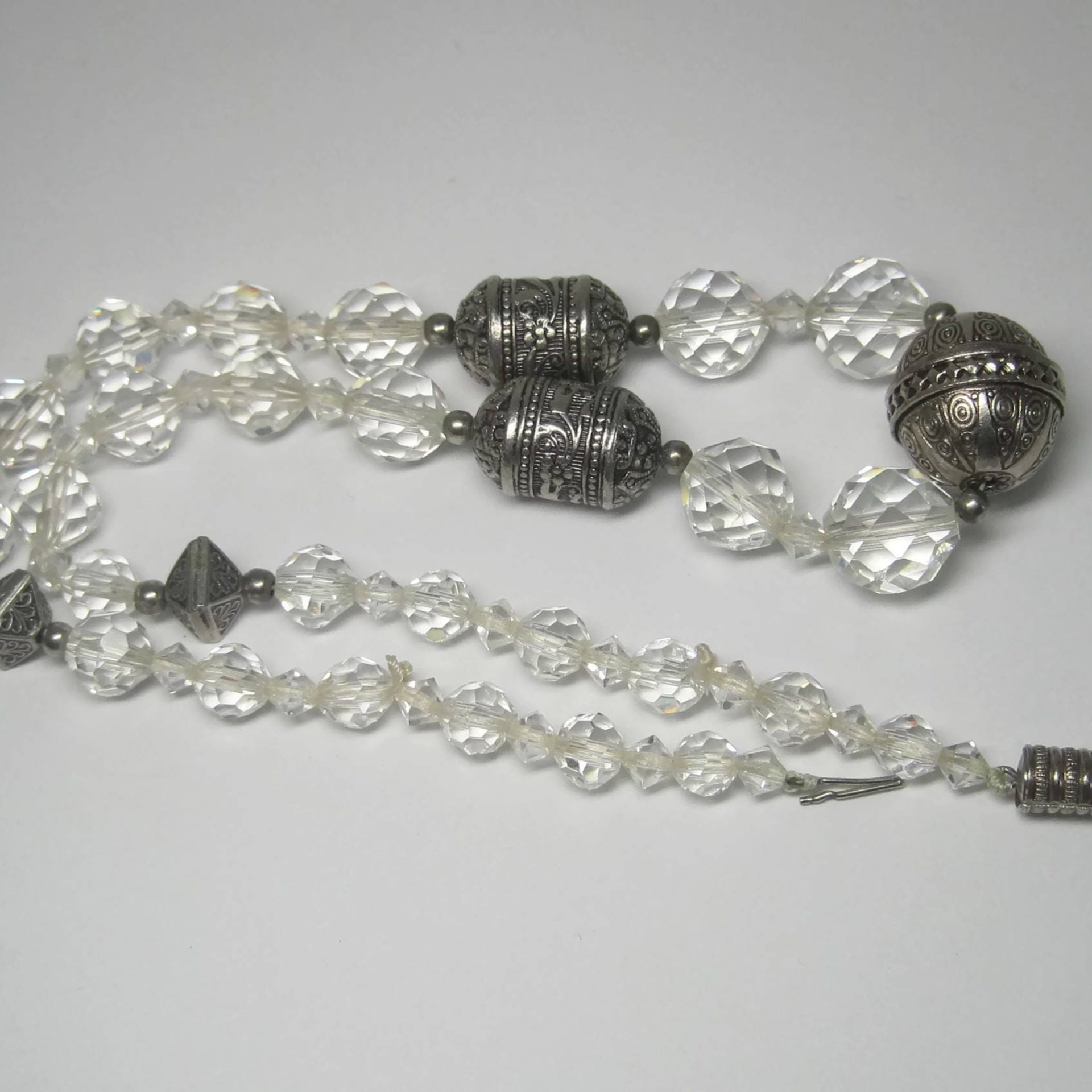 Vintage Sterling Czech Glass Faceted Bead Necklace