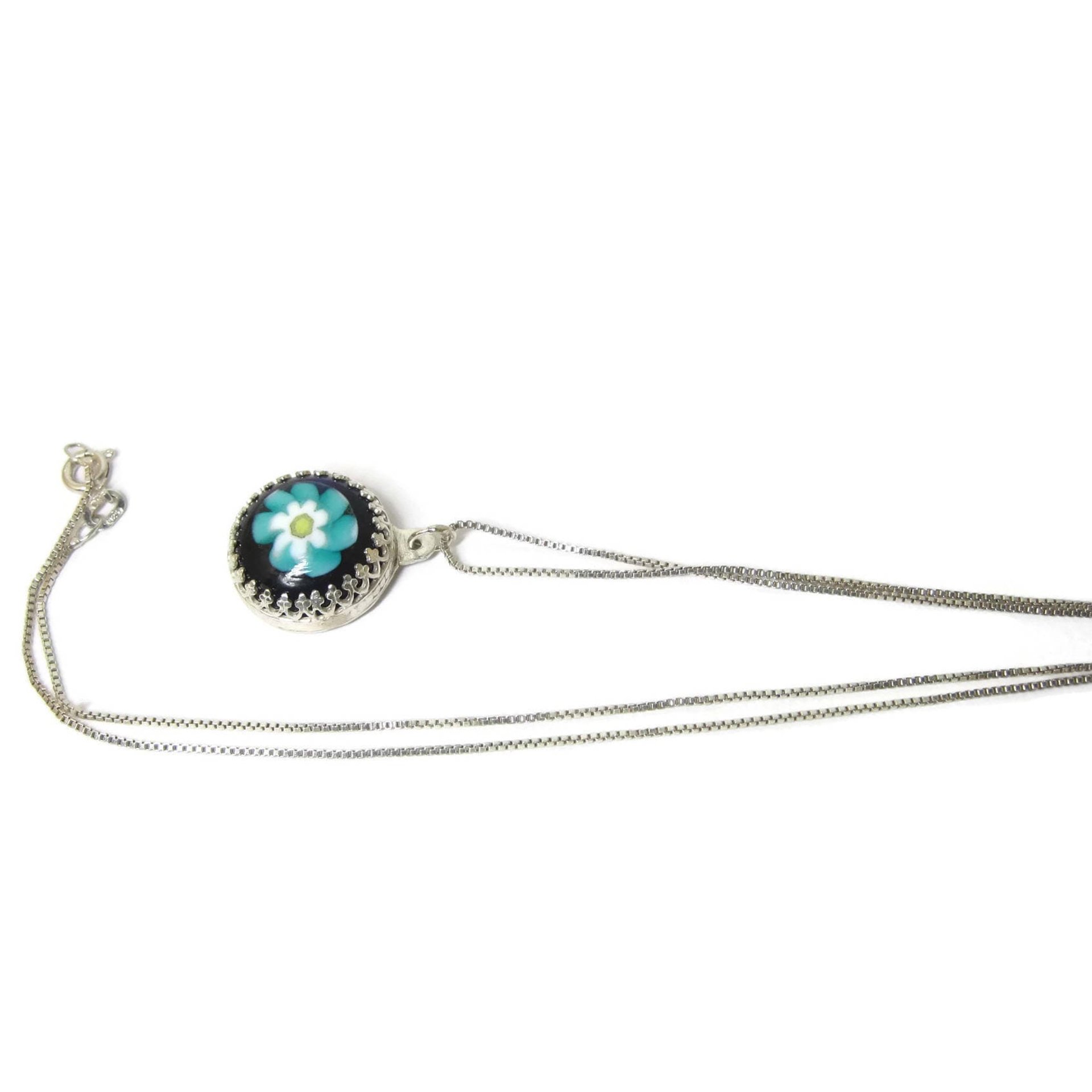 Vintage Sterling Art Glass Flower Pendant