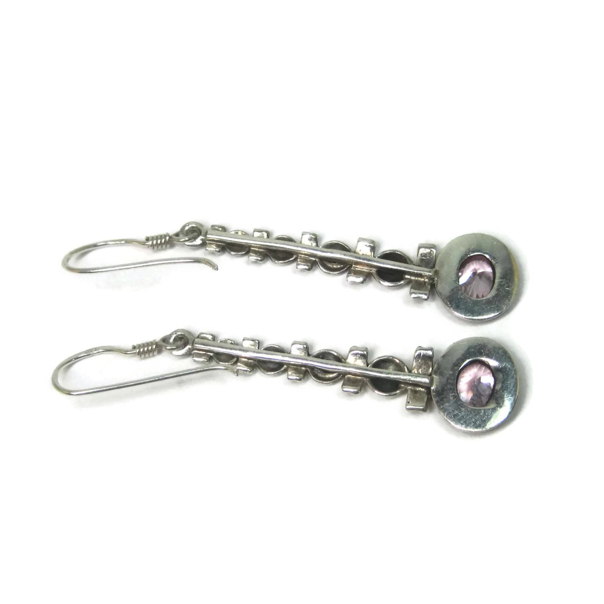 Long Sterling Pink Topaz Earrings