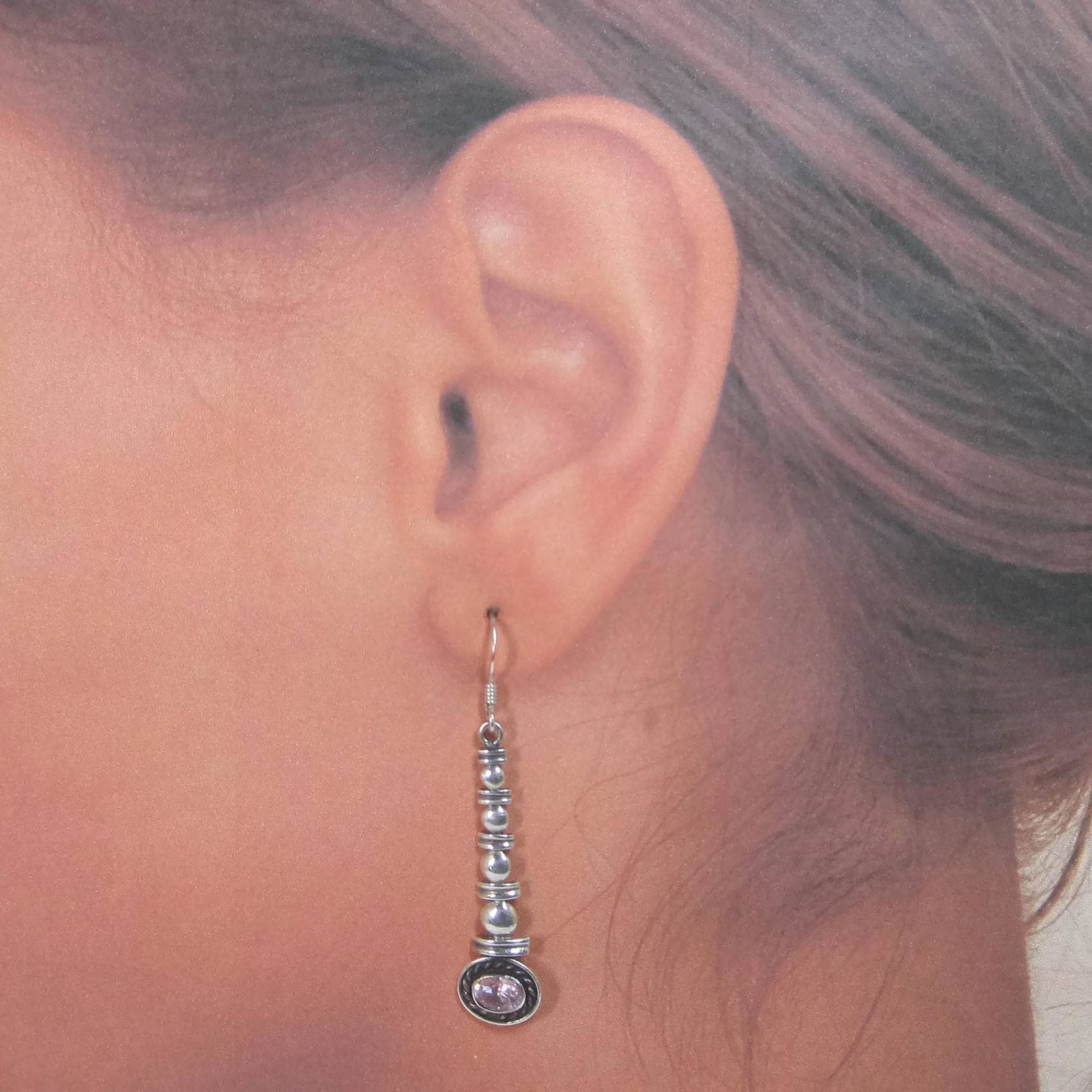 Long Sterling Pink Topaz Earrings