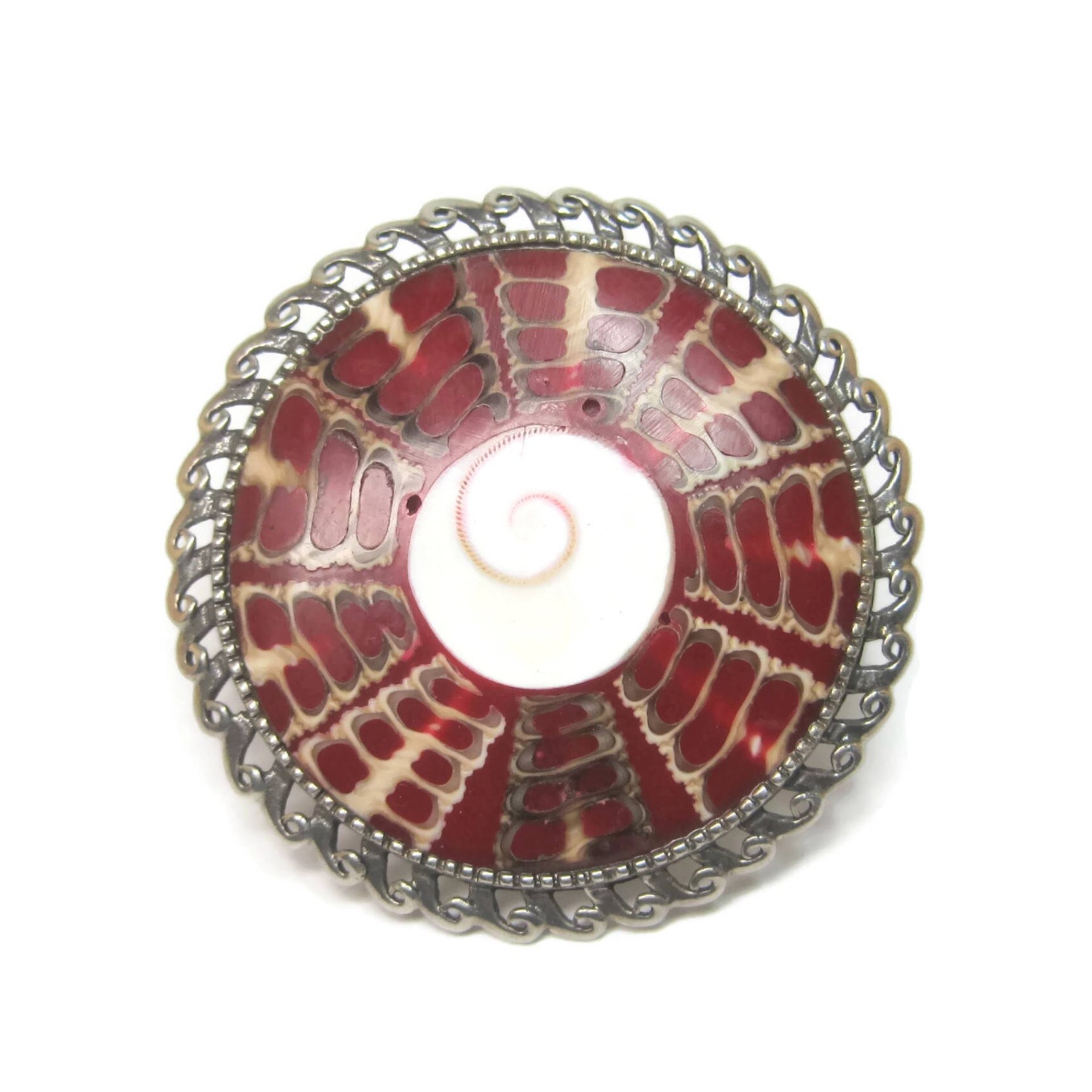 Huge Estate Sterling Red Shell Ring Size 7.5