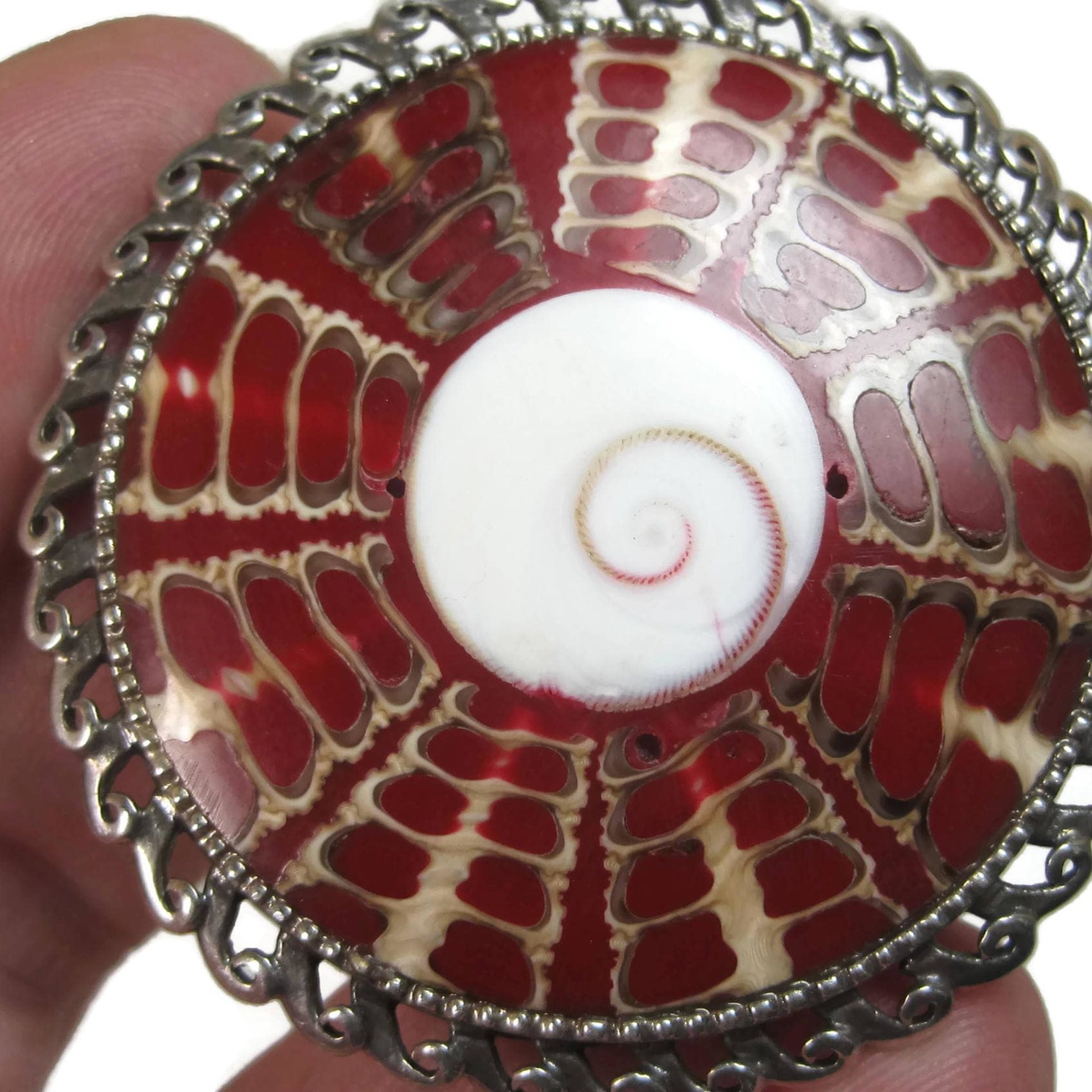 Huge Estate Sterling Red Shell Ring Size 7.5