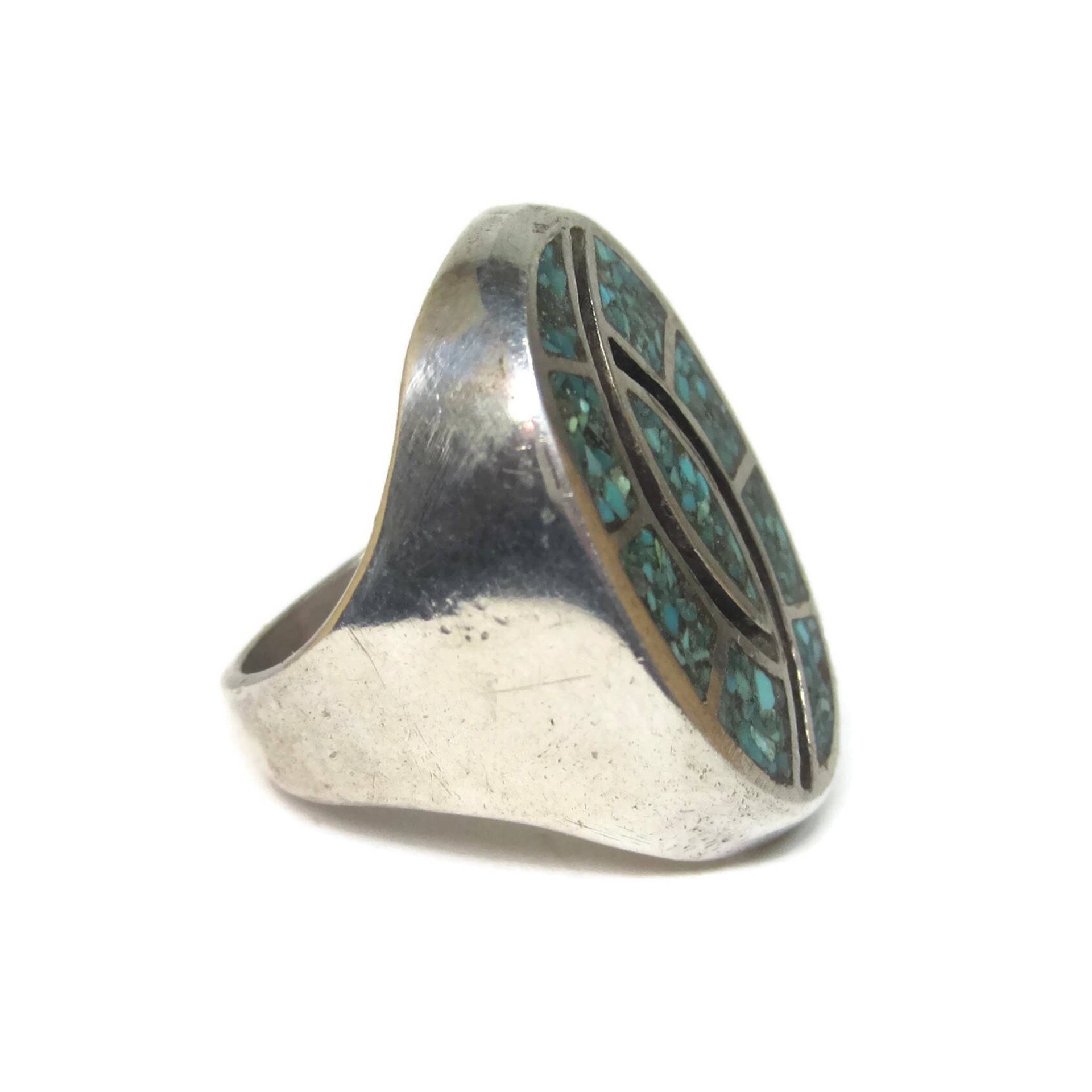 Southwestern Turquoise Chip Inlay Ring Size 9.5