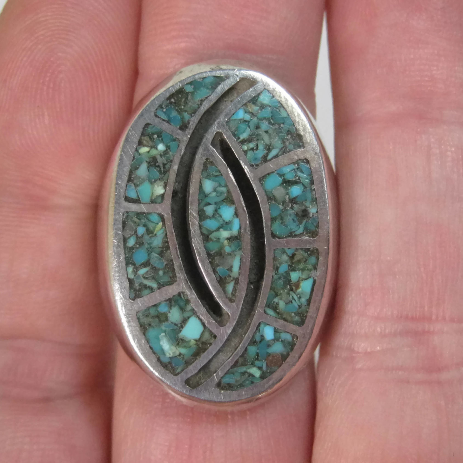 Southwestern Turquoise Chip Inlay Ring Size 9.5