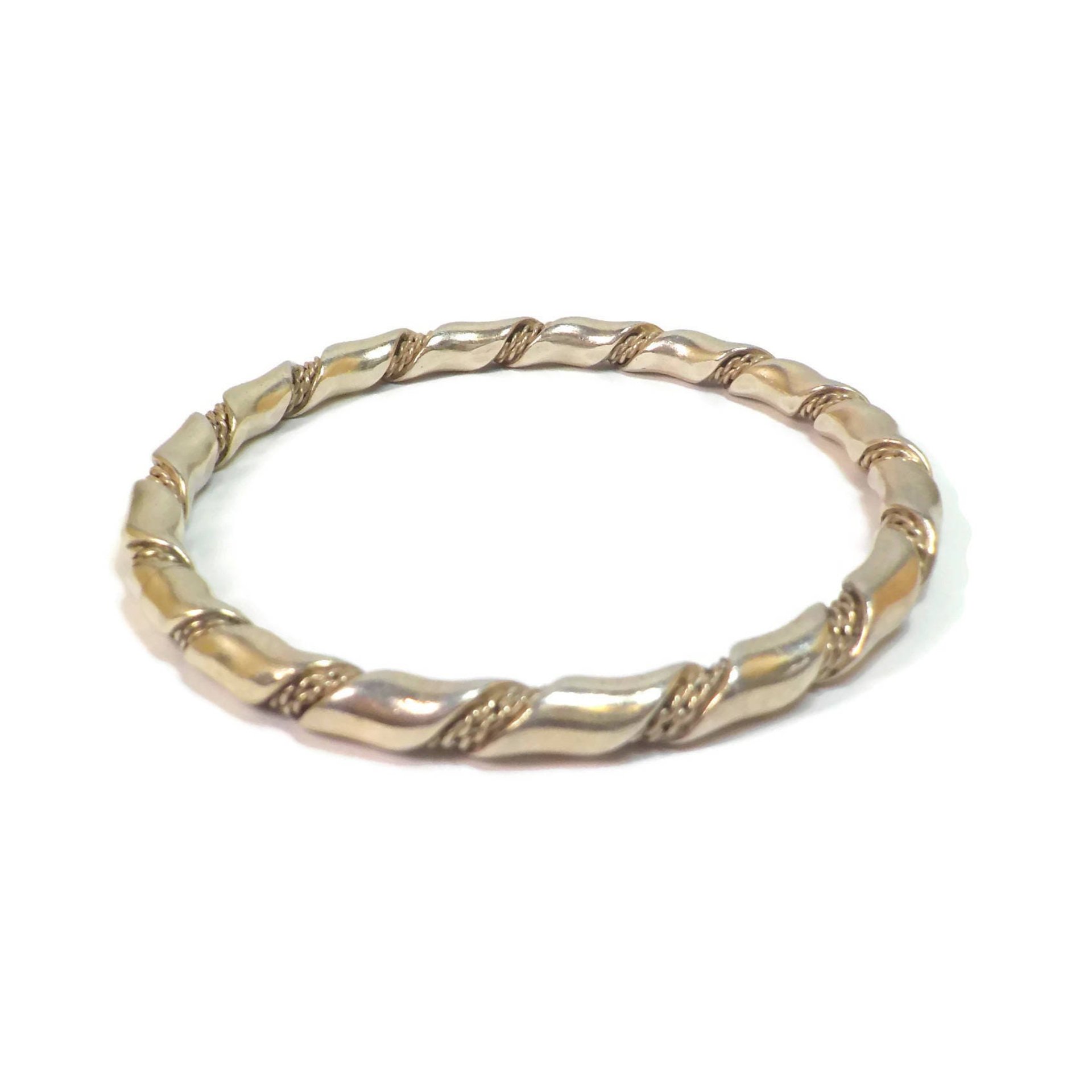 Heavy Vintage Twisted Sterling Bangle Bracelet 7.75 Inches