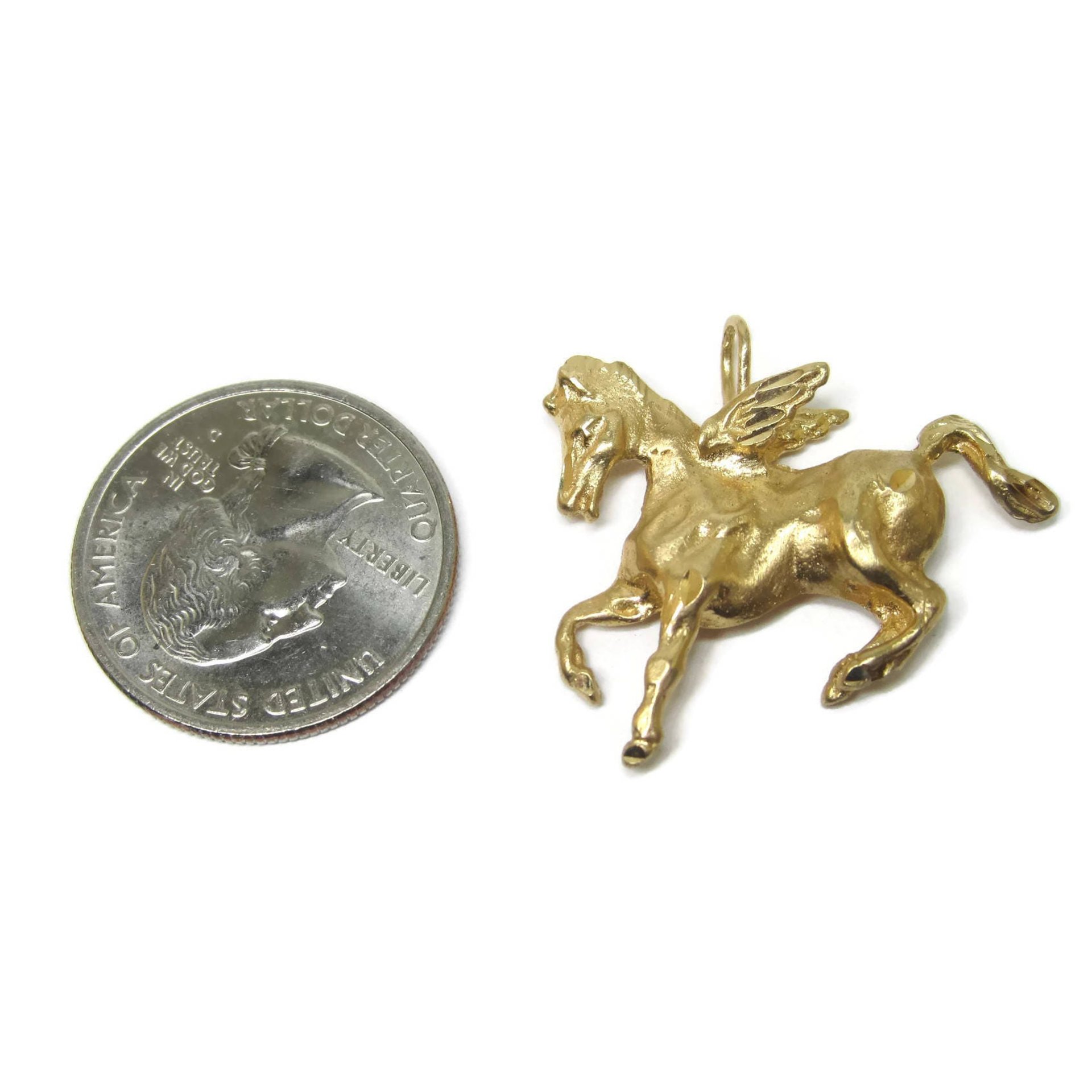 Vintage 14K Pegasus Pendant Winged Horse Necklace