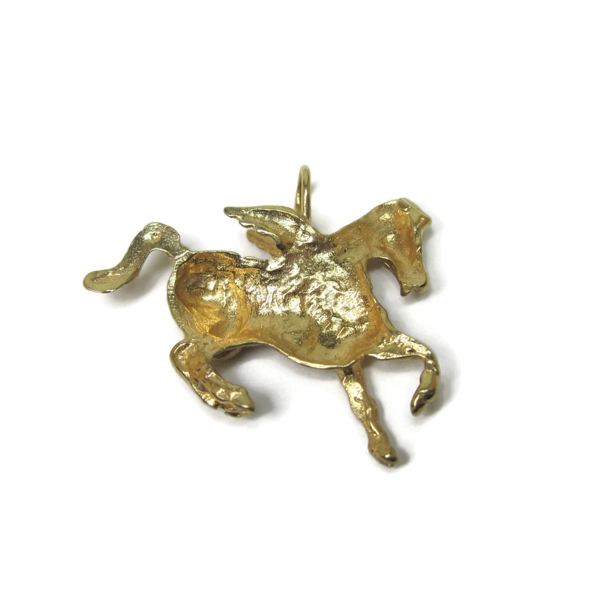 Vintage 14K Pegasus Pendant Winged Horse Necklace