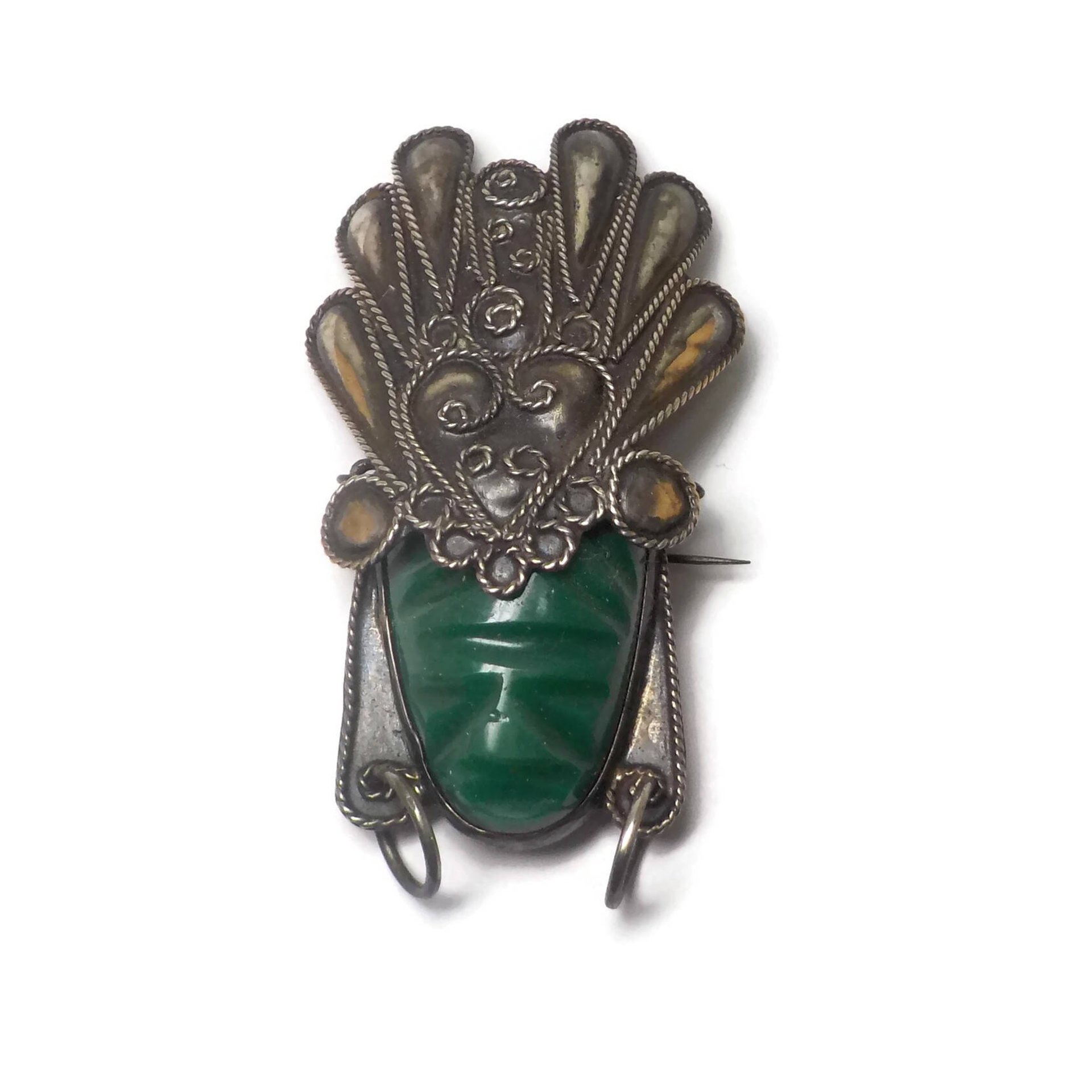 Vintage Mexican Sterling Mayan Mask Brooch AIM