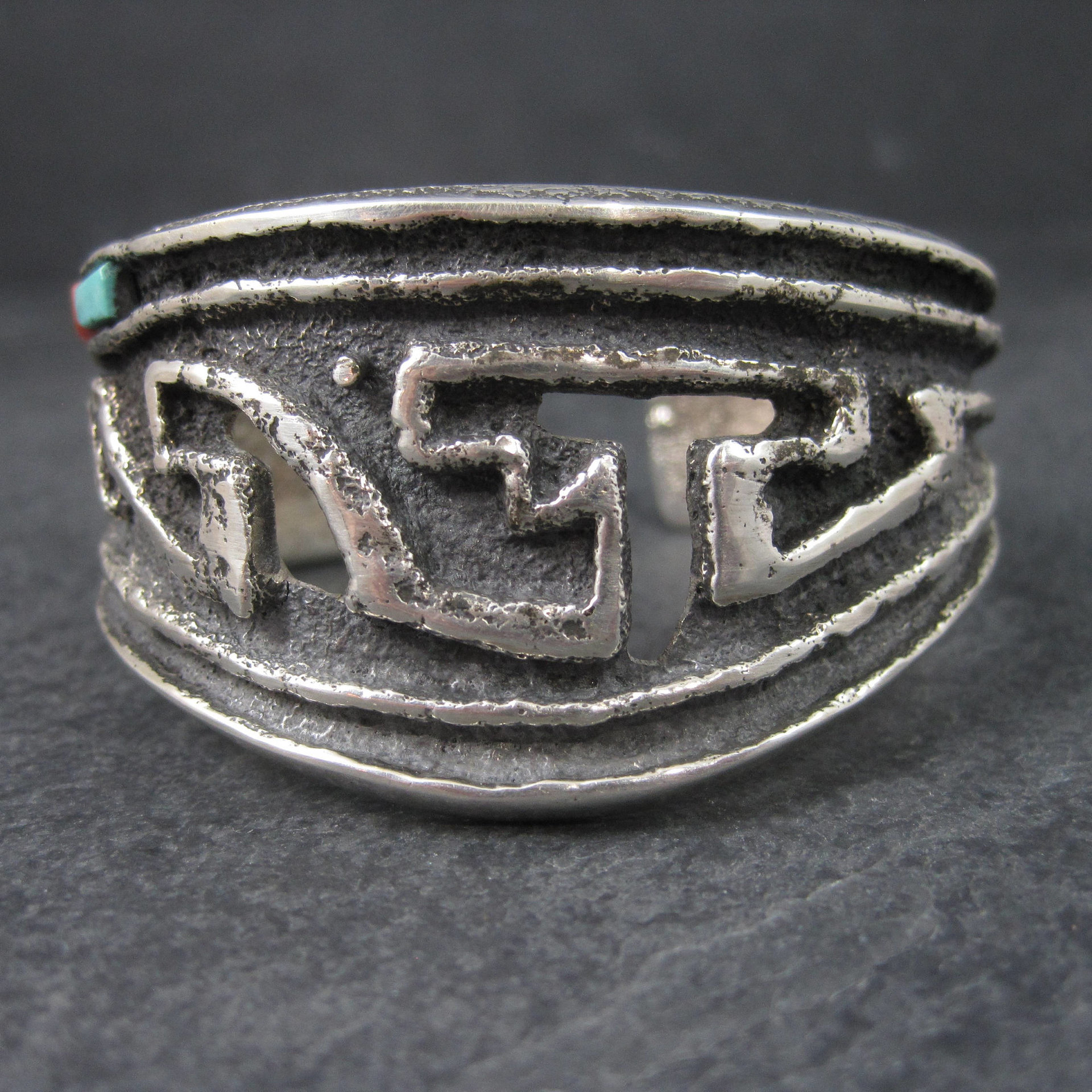 Heavy Vintage Tufa Cast Turquoise Coral Cuff Bracelet 6.25 Inches