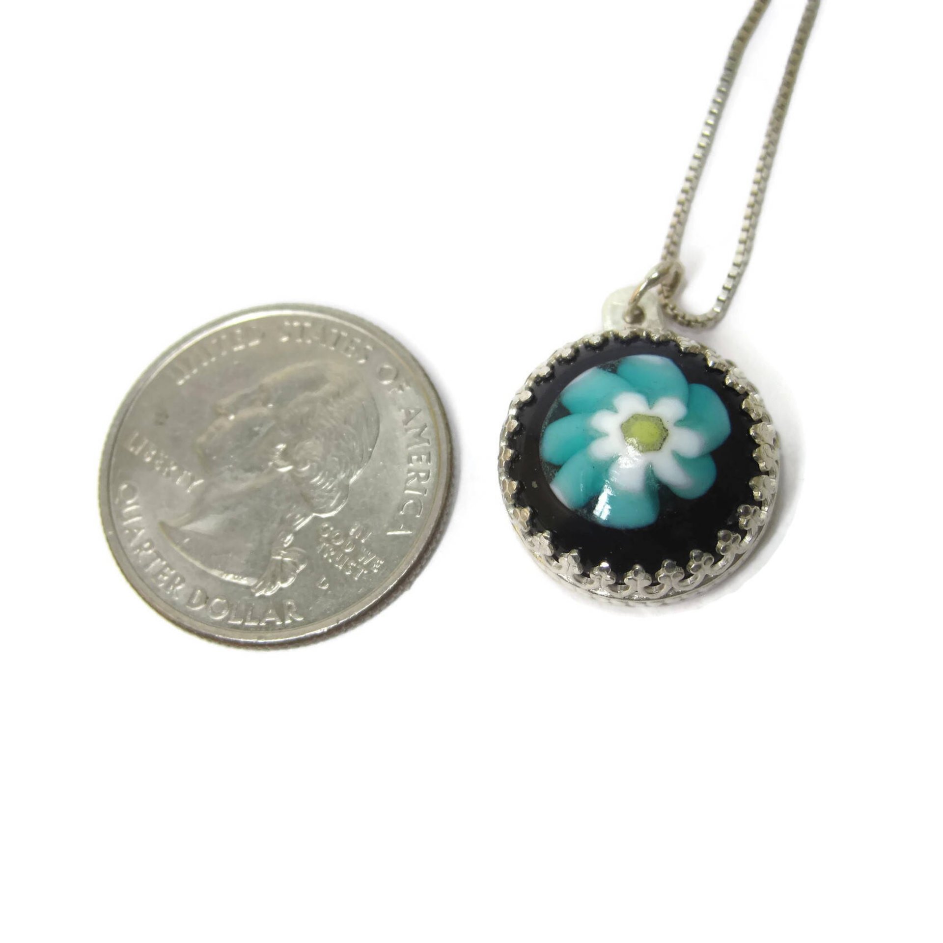 Vintage Sterling Art Glass Flower Pendant
