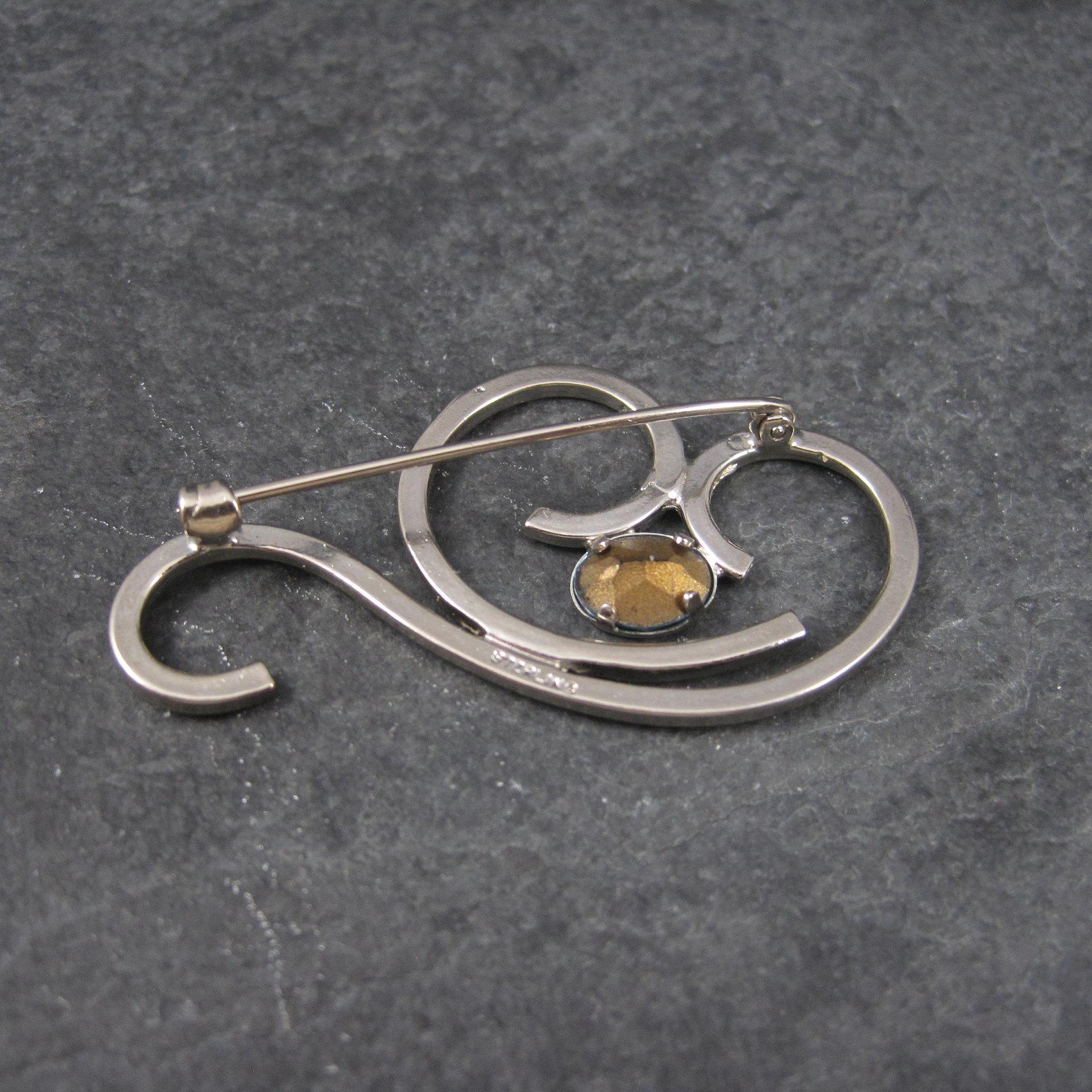 Vintage Sterling Blue Rhinestone Swirl Brooch