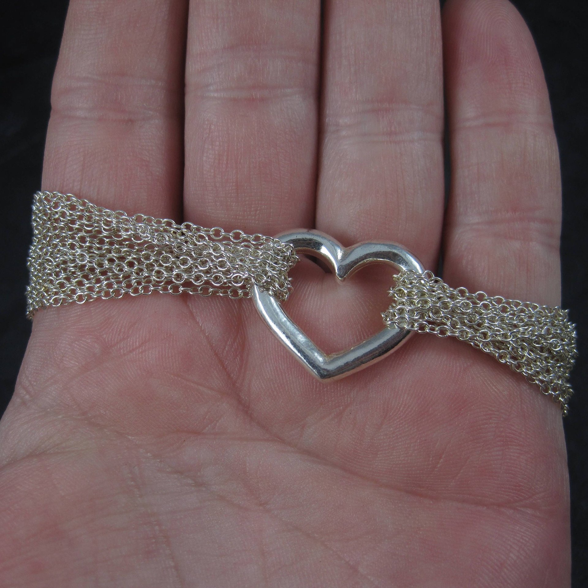 Vintage Silvertone Heart Toggle Bracelet 8 Inches