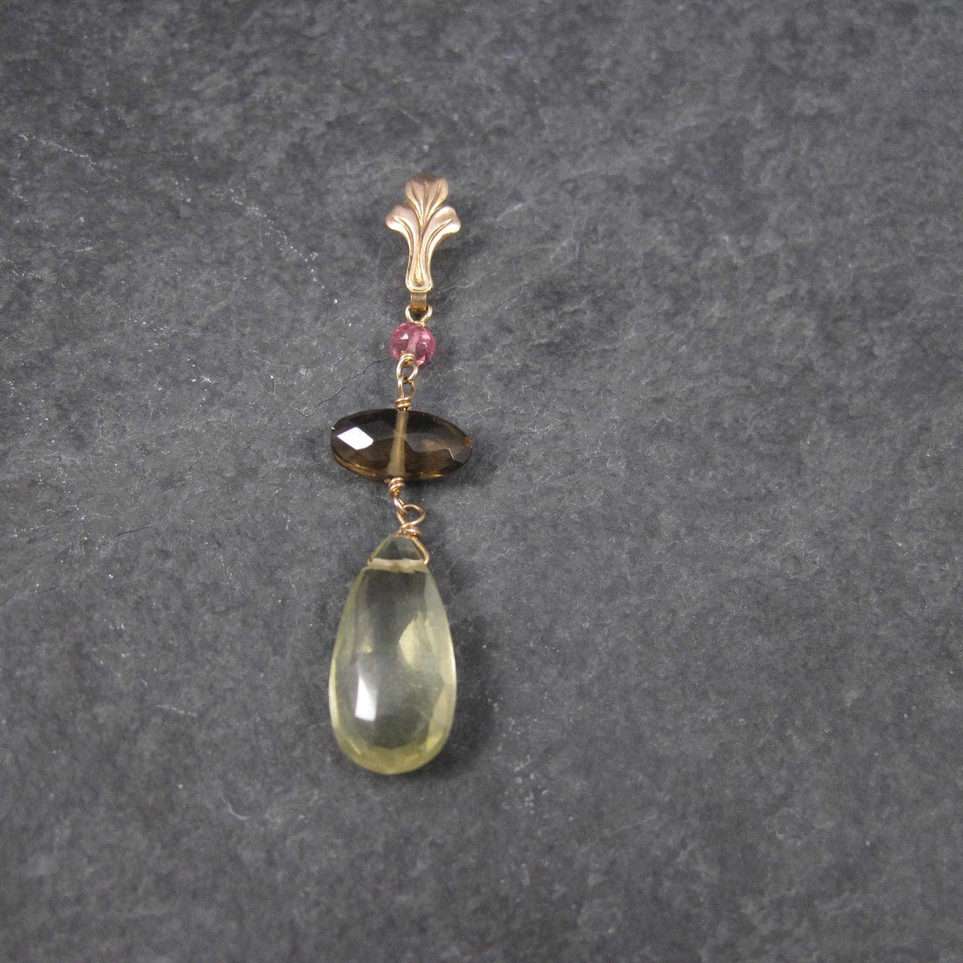 Antique 10K Gold Lavalier Pendant | Quartz Drop Necklace by Esemco Shiman Mfg Co | Edwardian Style Fine Jewelry