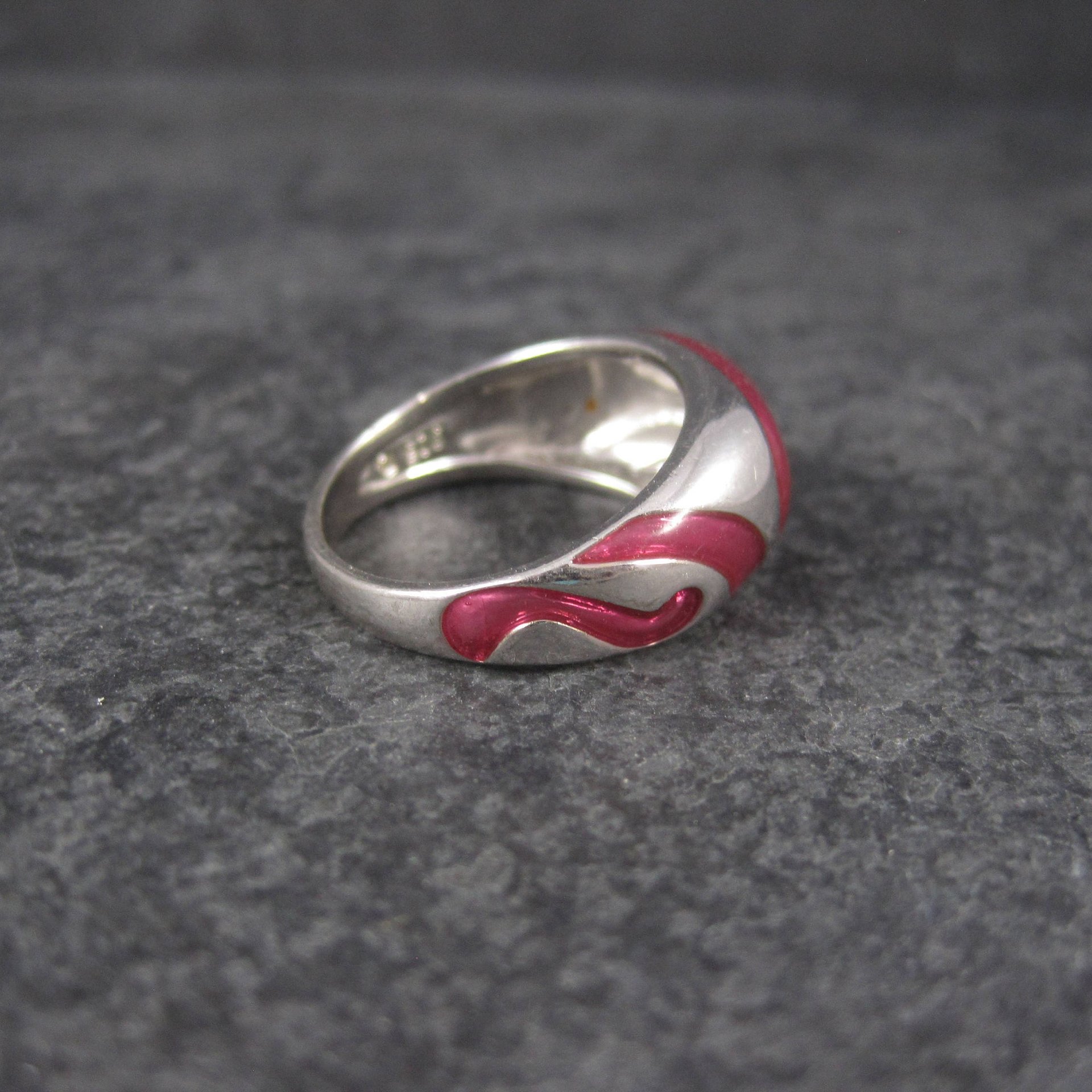 Estate 90s Sterling Pink Enamel Dome Ring Size 7