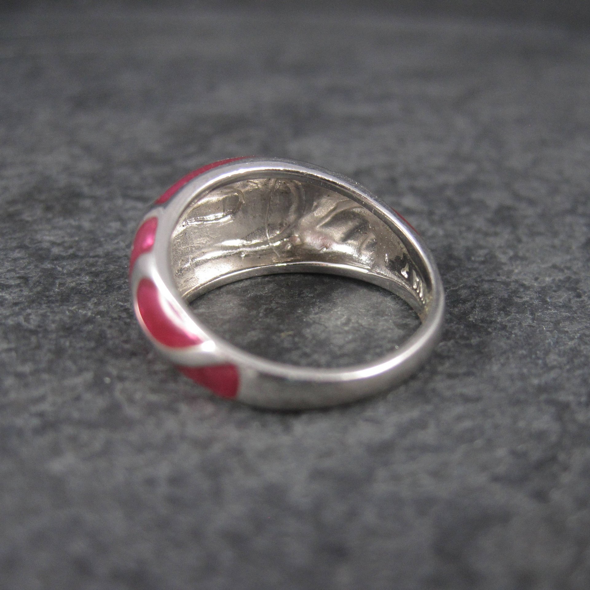 Estate 90s Sterling Pink Enamel Dome Ring Size 7