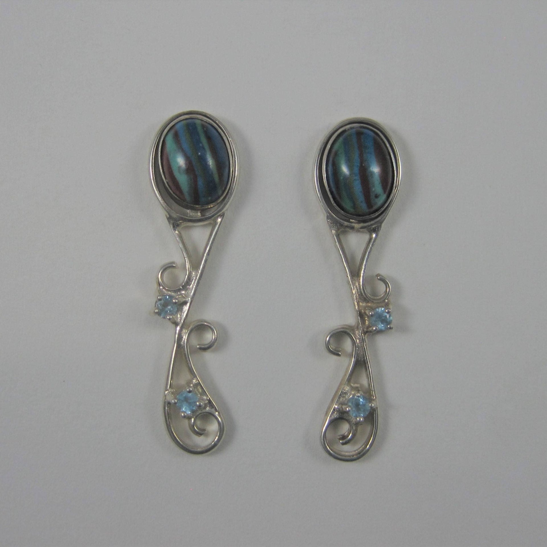 Estate Sterling Topaz Turquoise Calsilica Interchangeable Earrings