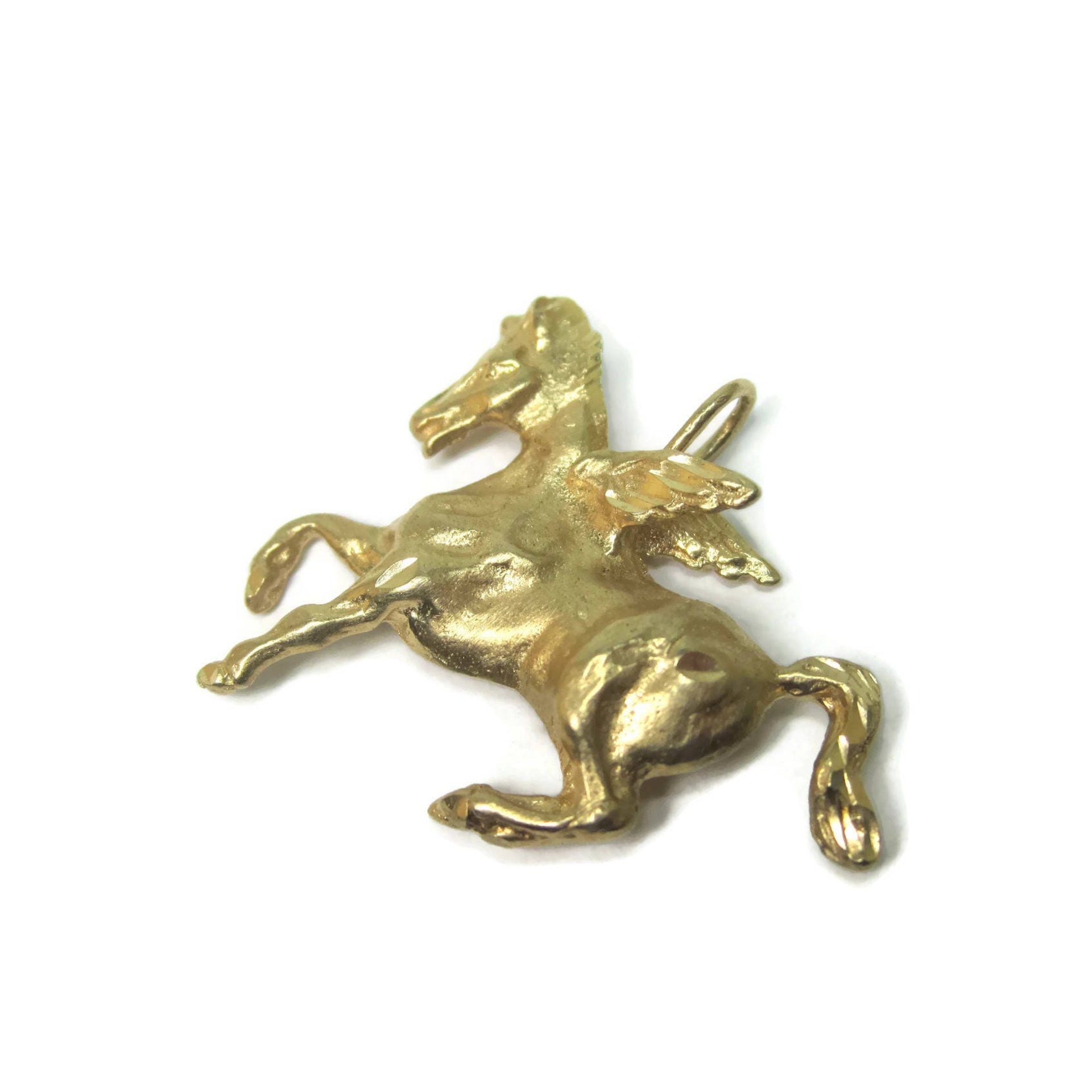 Vintage 14K Pegasus Pendant Winged Horse Necklace