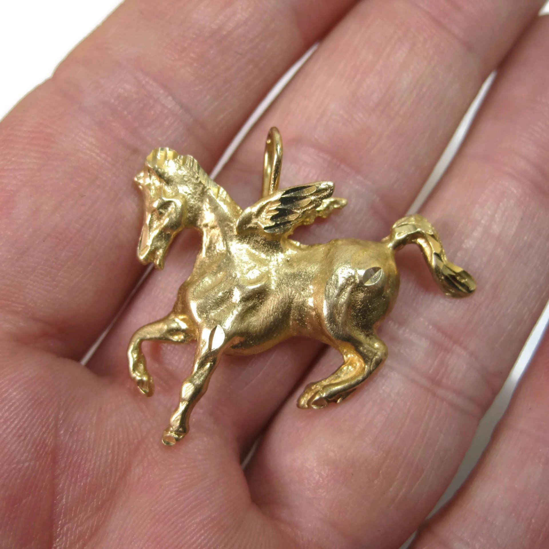 Vintage 14K Pegasus Pendant Winged Horse Necklace