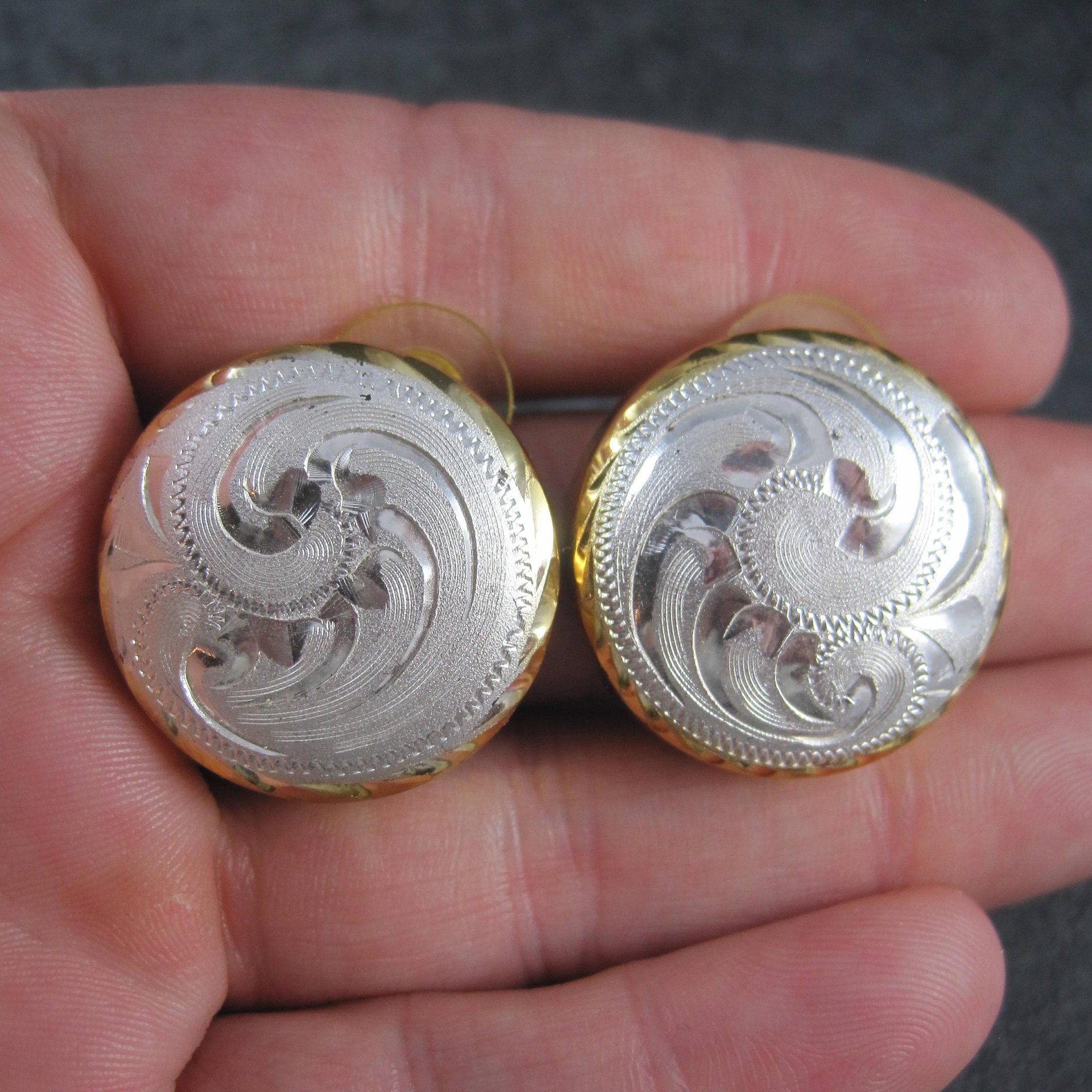 Vintage Western Dome Earrings Estate Sterling Silver Cowgirl Jewelry