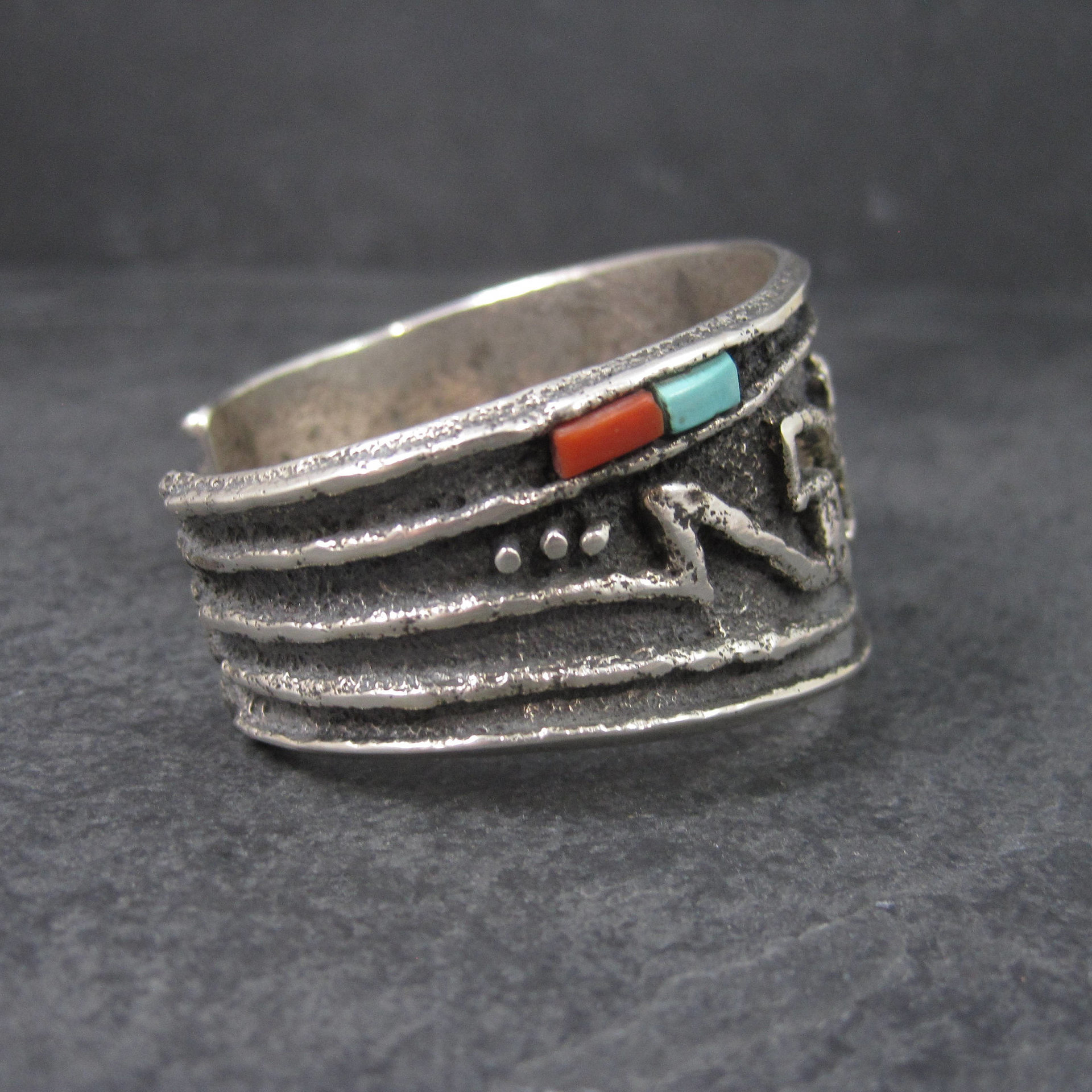 Heavy Vintage Tufa Cast Turquoise Coral Cuff Bracelet 6.25 Inches
