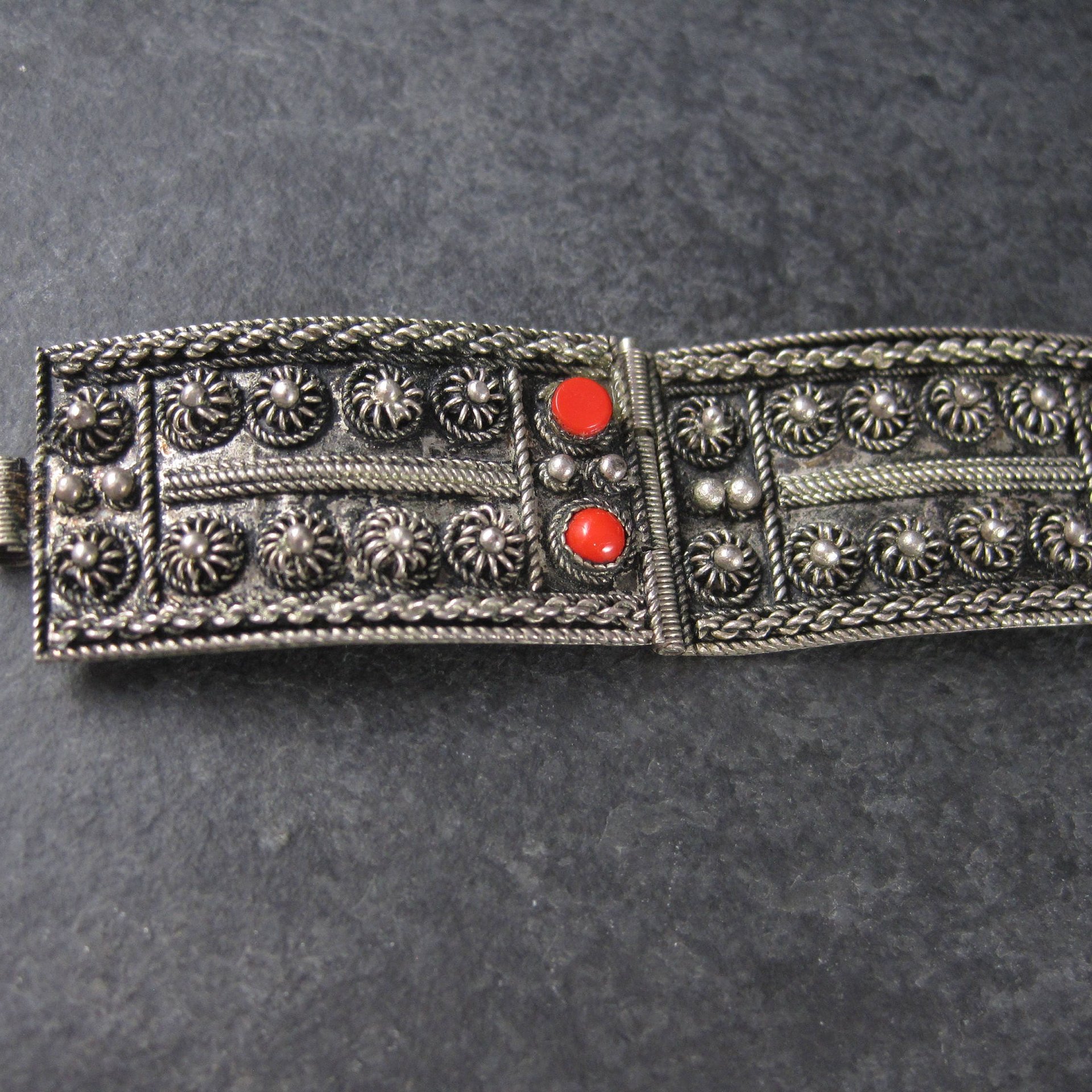 Vintage Etruscan Coral Bracelet 800 Silver