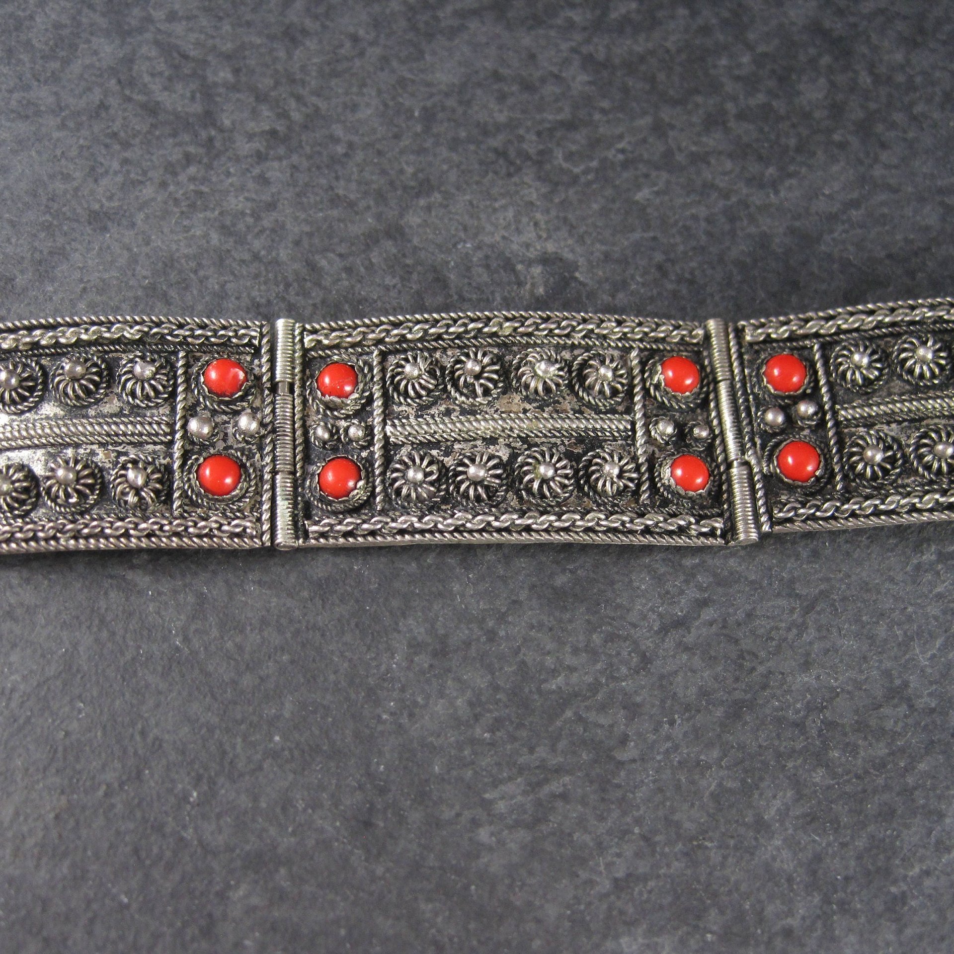 Vintage Etruscan Coral Bracelet 800 Silver