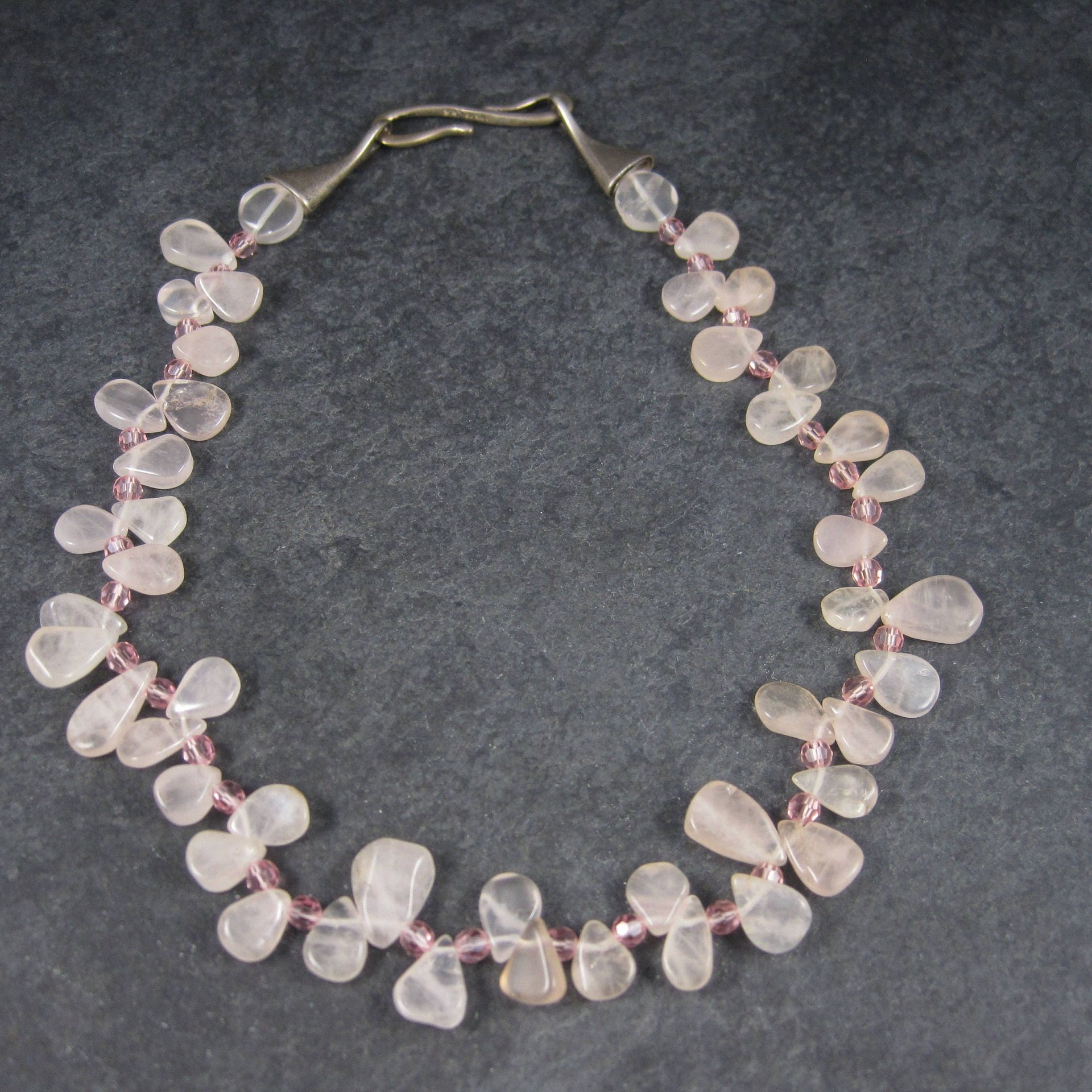 Vintage Sterling Rose Quartz Choker Necklace Carolee 15 Inches