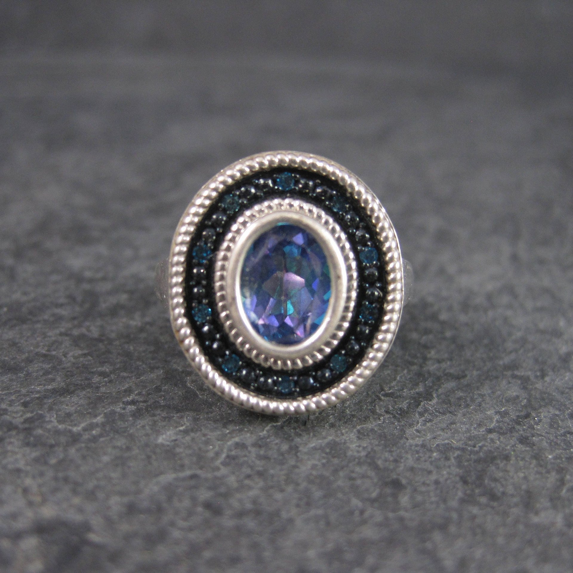 Mystic Topaz Blue Diamond Ring Sterling Size 6