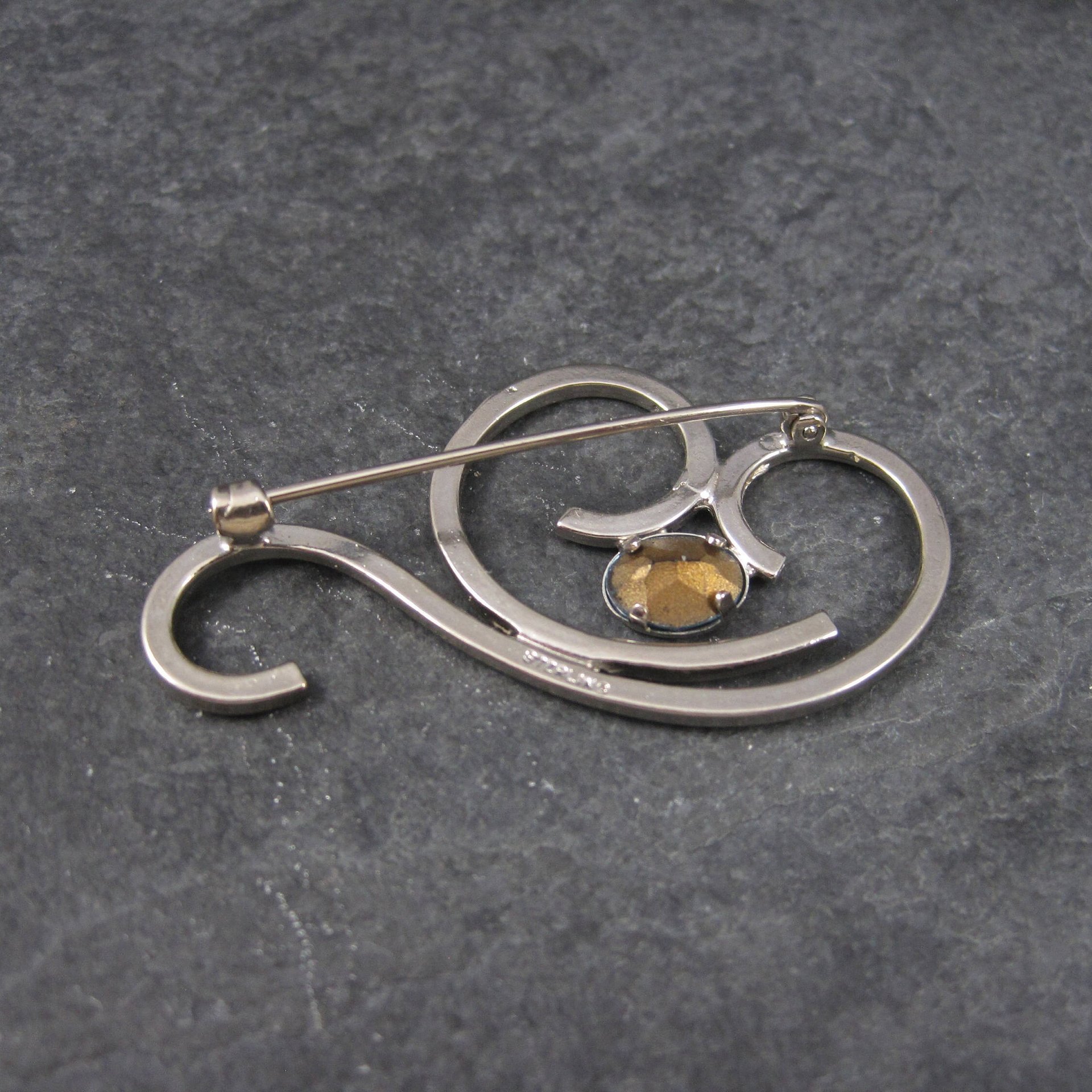 Vintage Sterling Blue Rhinestone Swirl Brooch