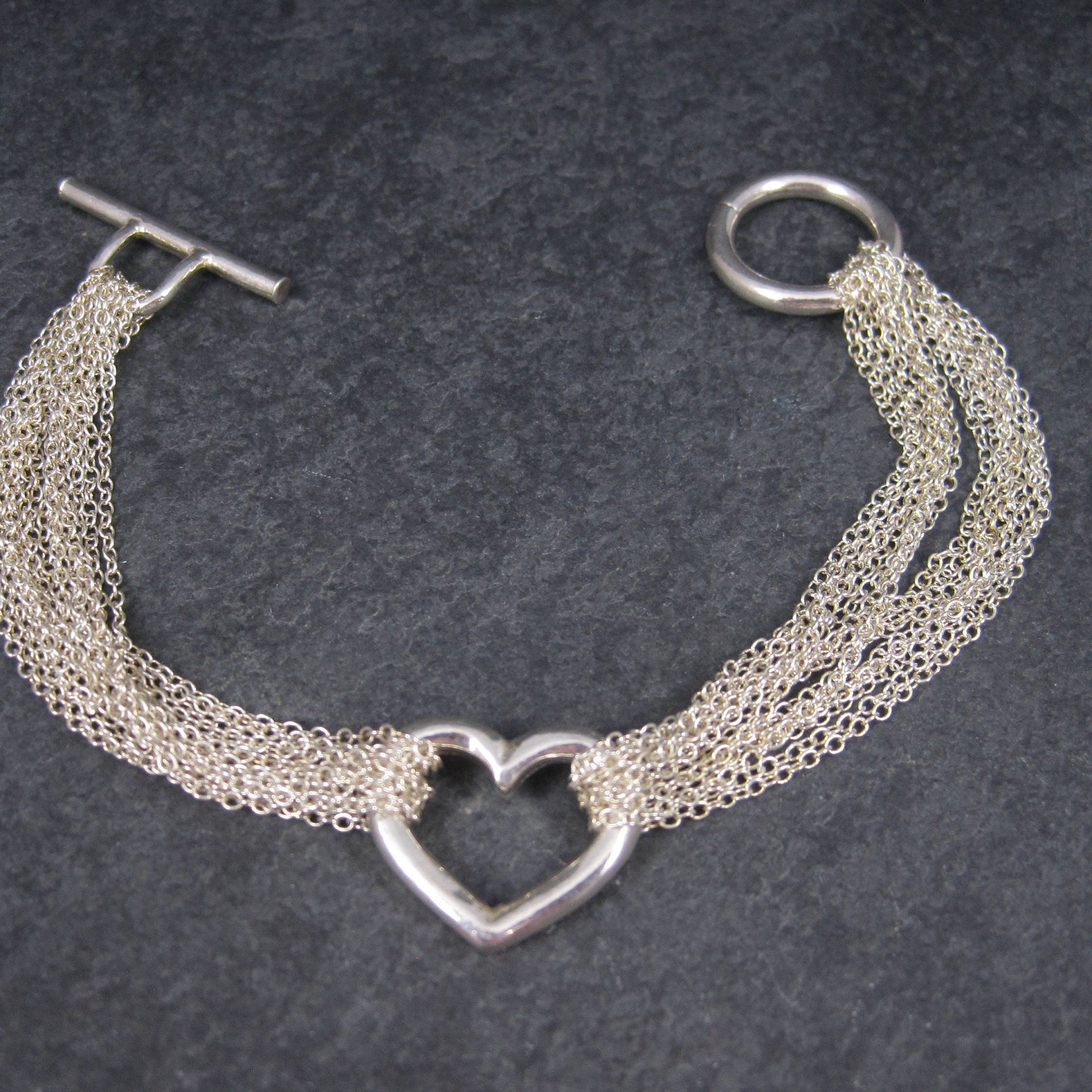 Vintage Silvertone Heart Toggle Bracelet 8 Inches