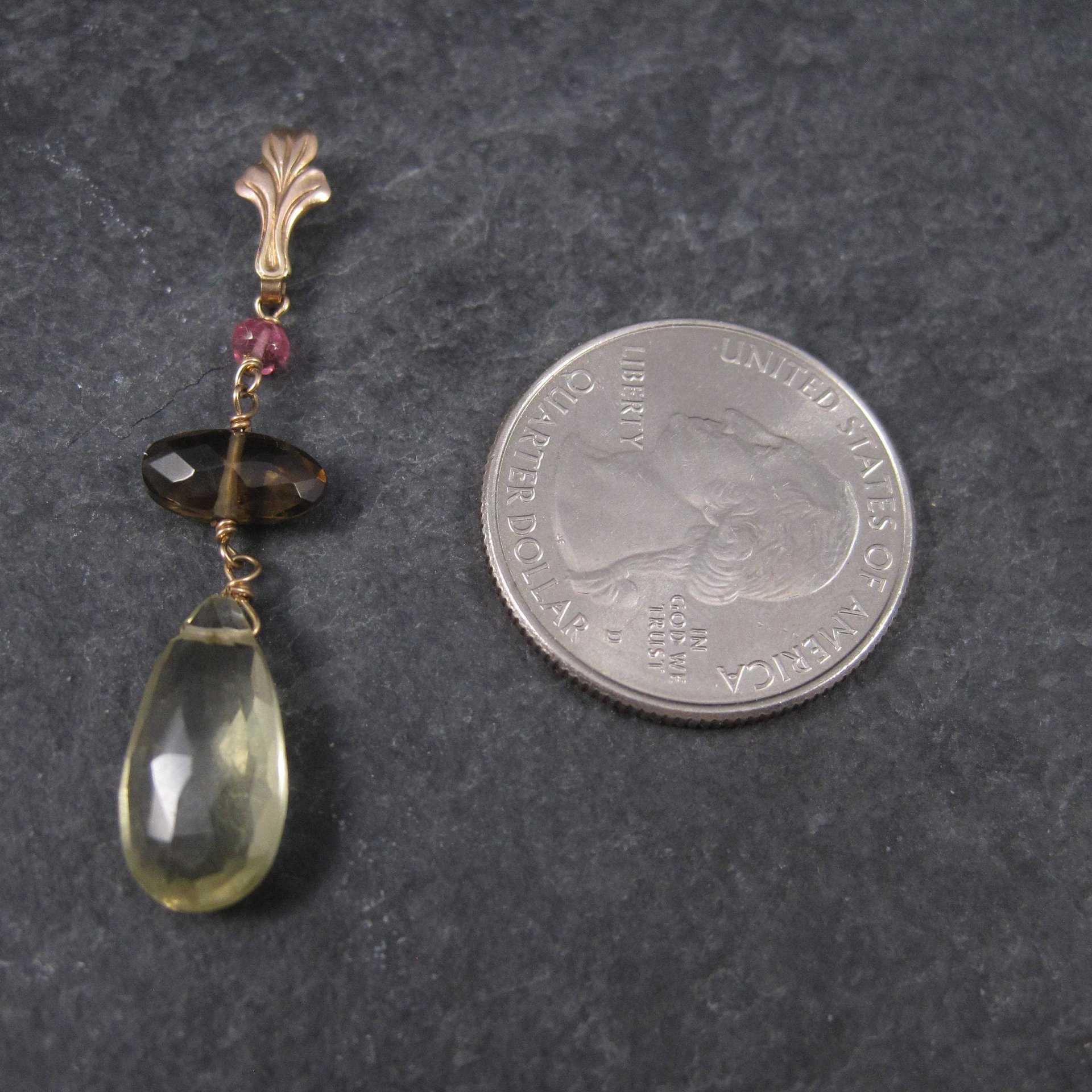 Antique 10K Gold Lavalier Pendant | Quartz Drop Necklace by Esemco Shiman Mfg Co | Edwardian Style Fine Jewelry