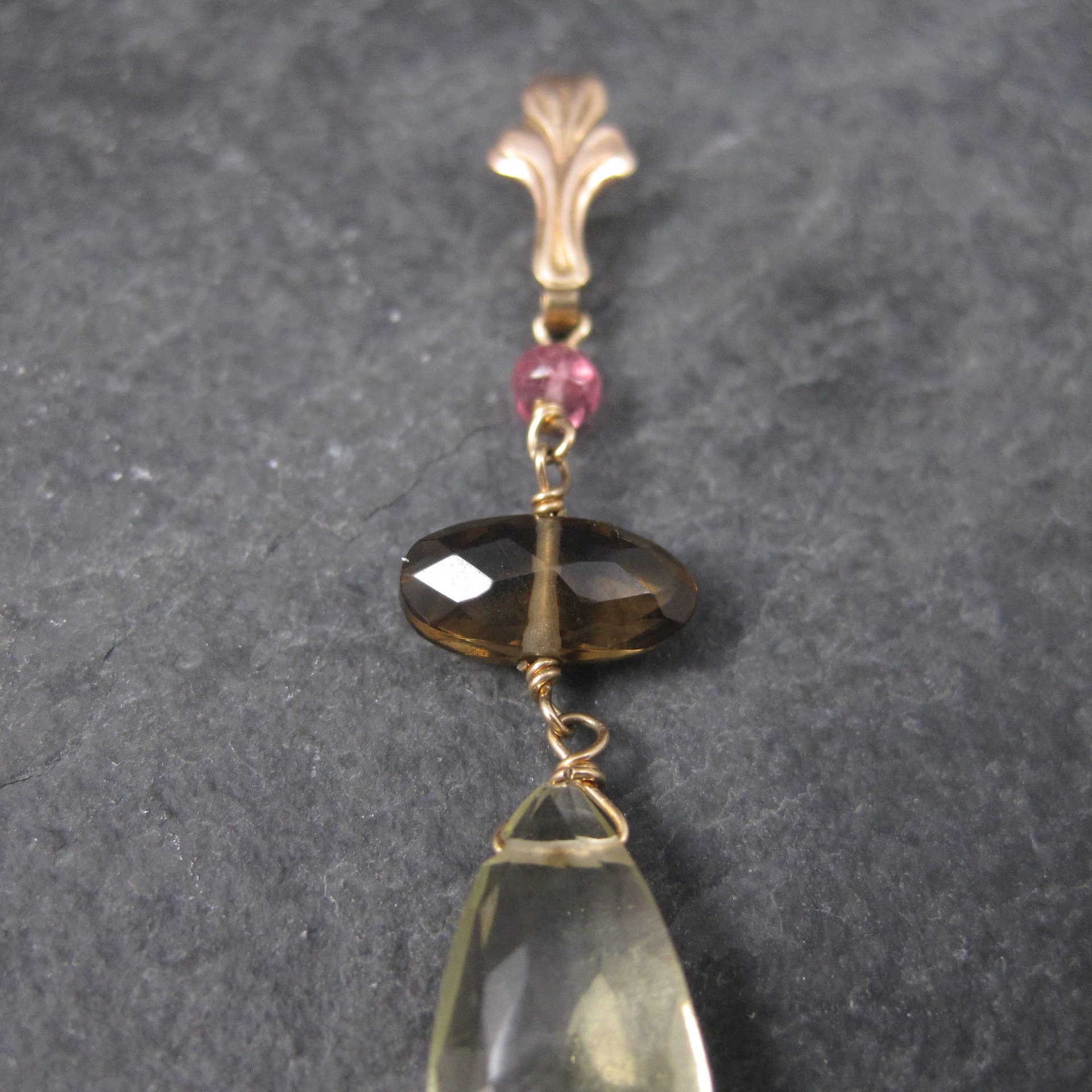 Antique 10K Gold Lavalier Pendant | Quartz Drop Necklace by Esemco Shiman Mfg Co | Edwardian Style Fine Jewelry