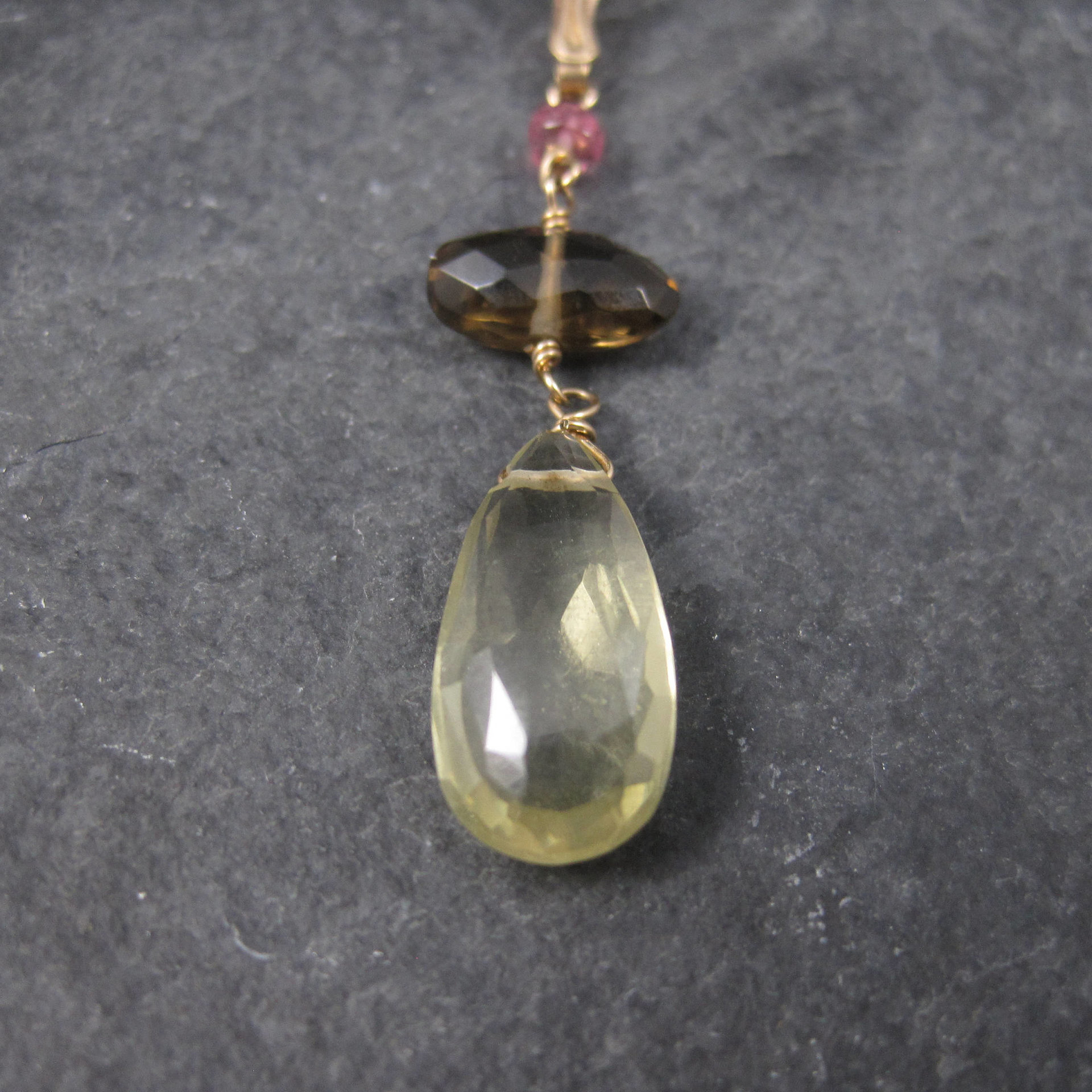 Antique 10K Gold Lavalier Pendant | Quartz Drop Necklace by Esemco Shiman Mfg Co | Edwardian Style Fine Jewelry