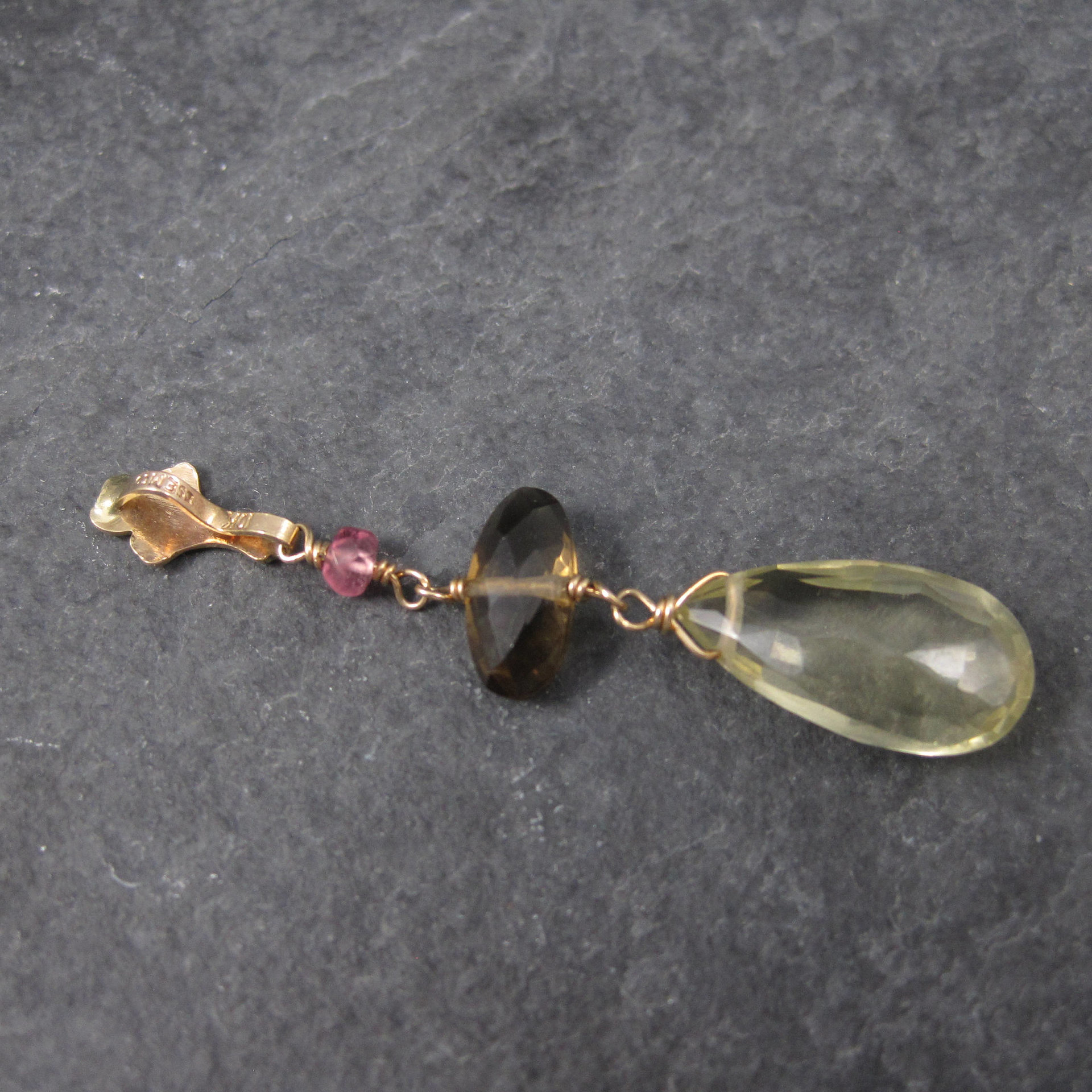 Antique 10K Gold Lavalier Pendant | Quartz Drop Necklace by Esemco Shiman Mfg Co | Edwardian Style Fine Jewelry