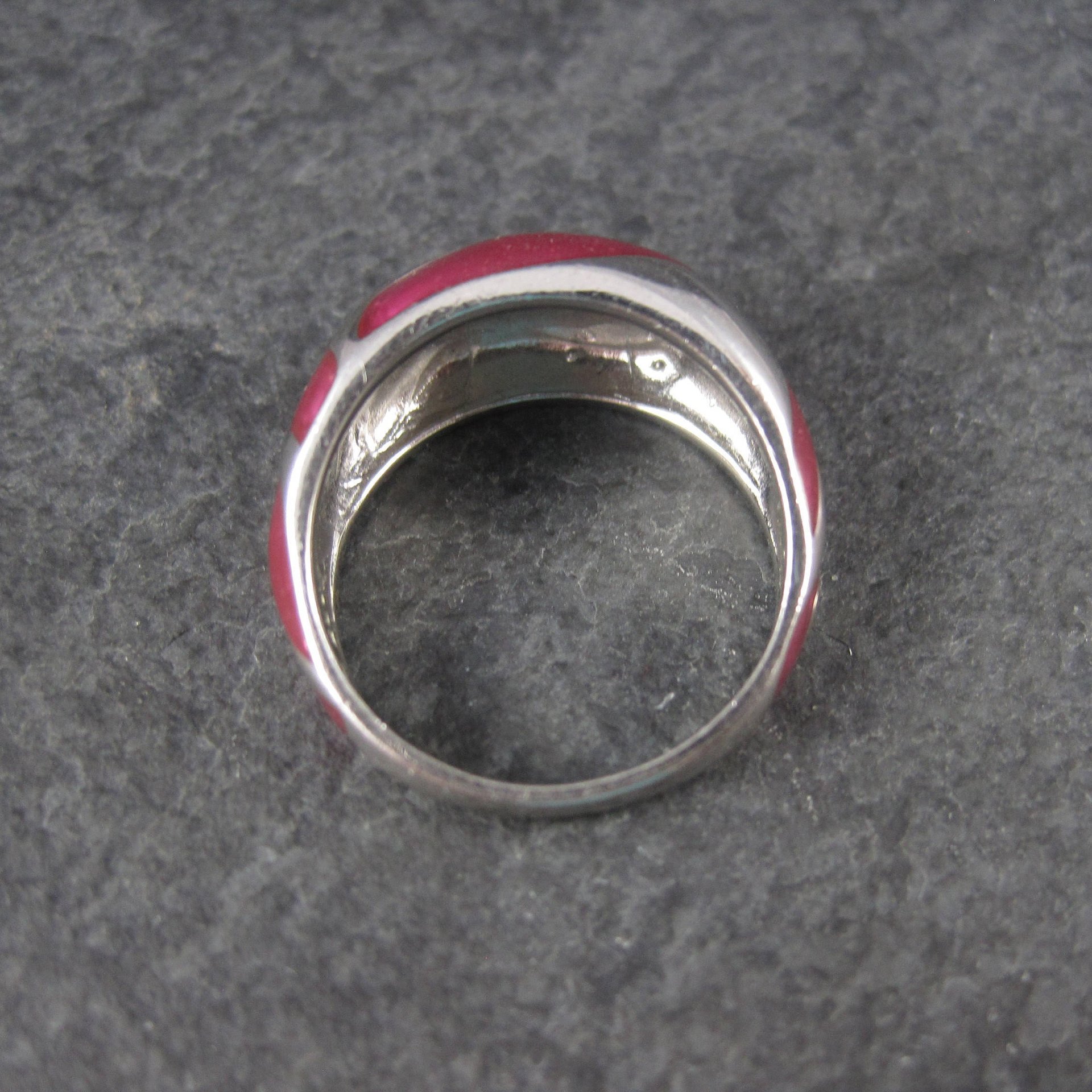 Estate 90s Sterling Pink Enamel Dome Ring Size 7