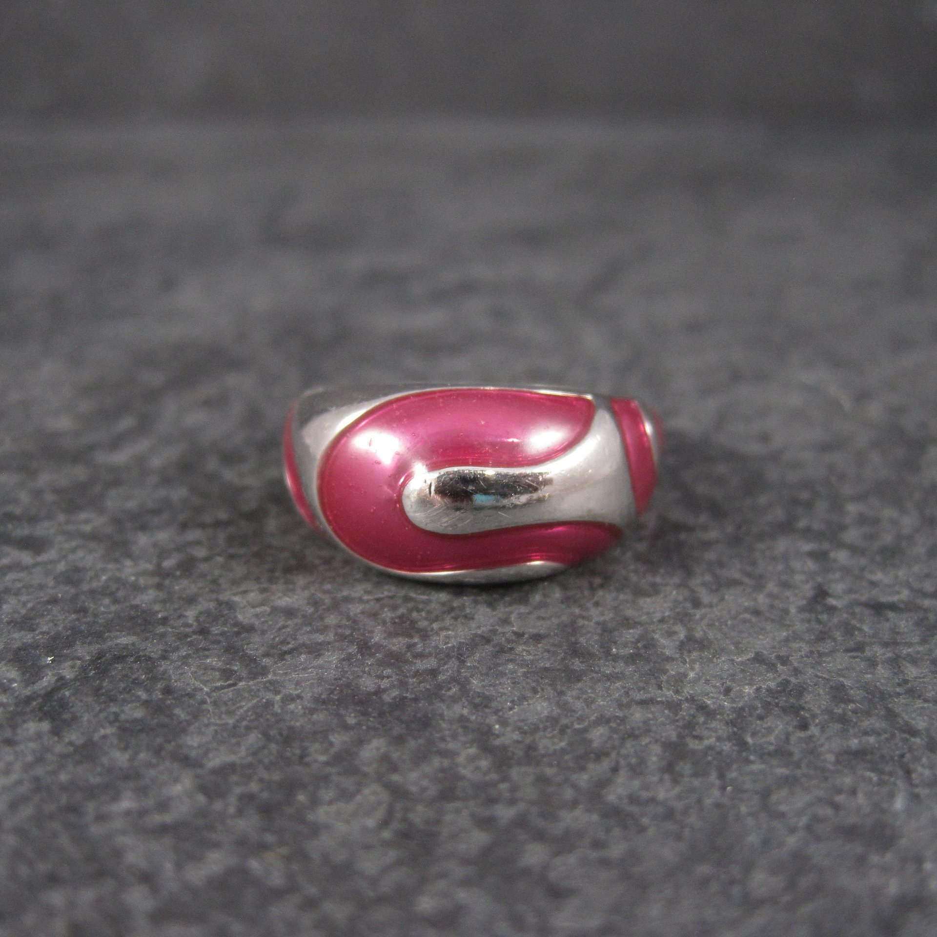 Estate 90s Sterling Pink Enamel Dome Ring Size 7