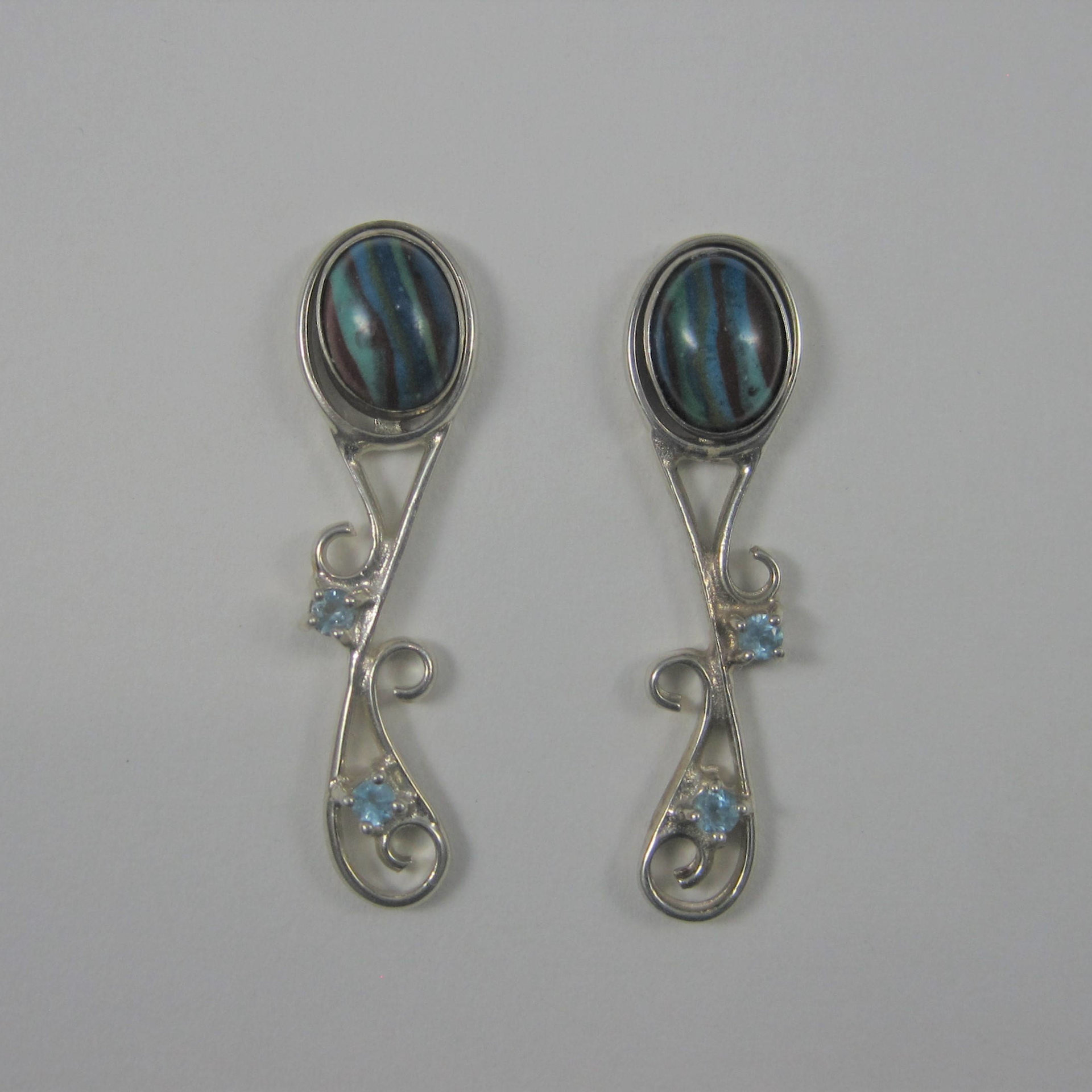 Estate Sterling Topaz Turquoise Calsilica Interchangeable Earrings