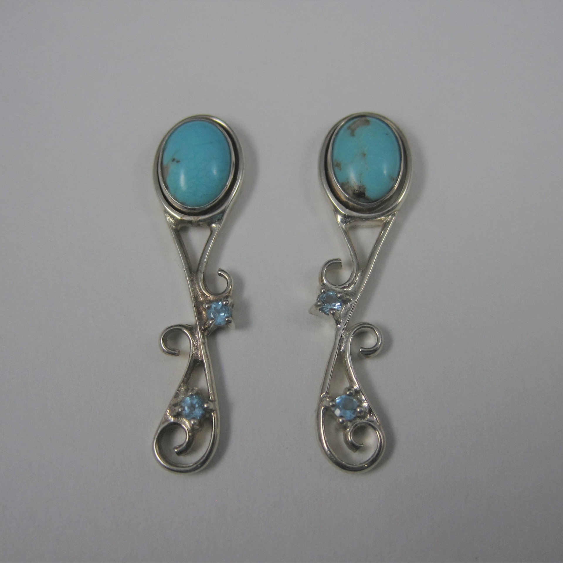 Estate Sterling Topaz Turquoise Calsilica Interchangeable Earrings