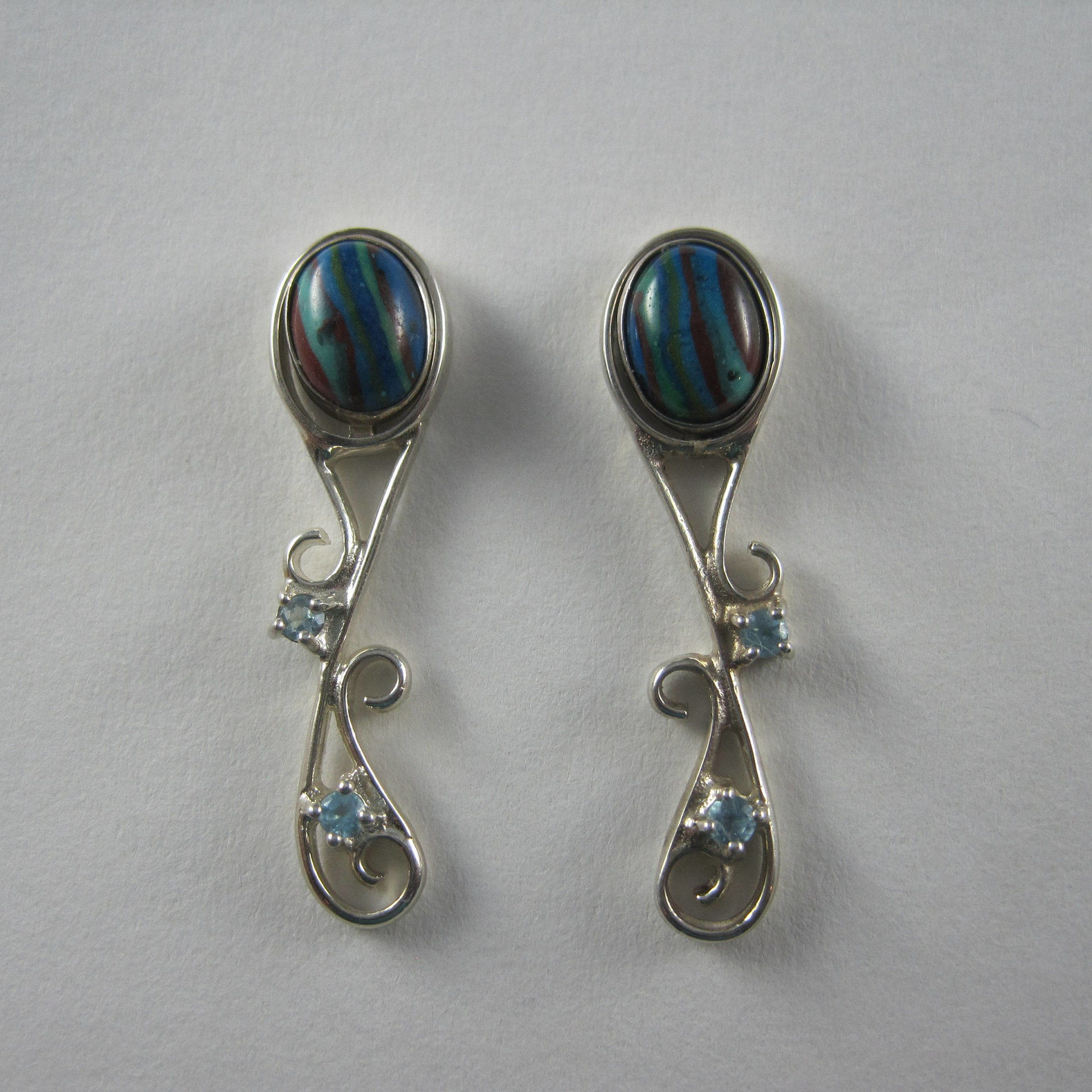 Estate Sterling Topaz Turquoise Calsilica Interchangeable Earrings