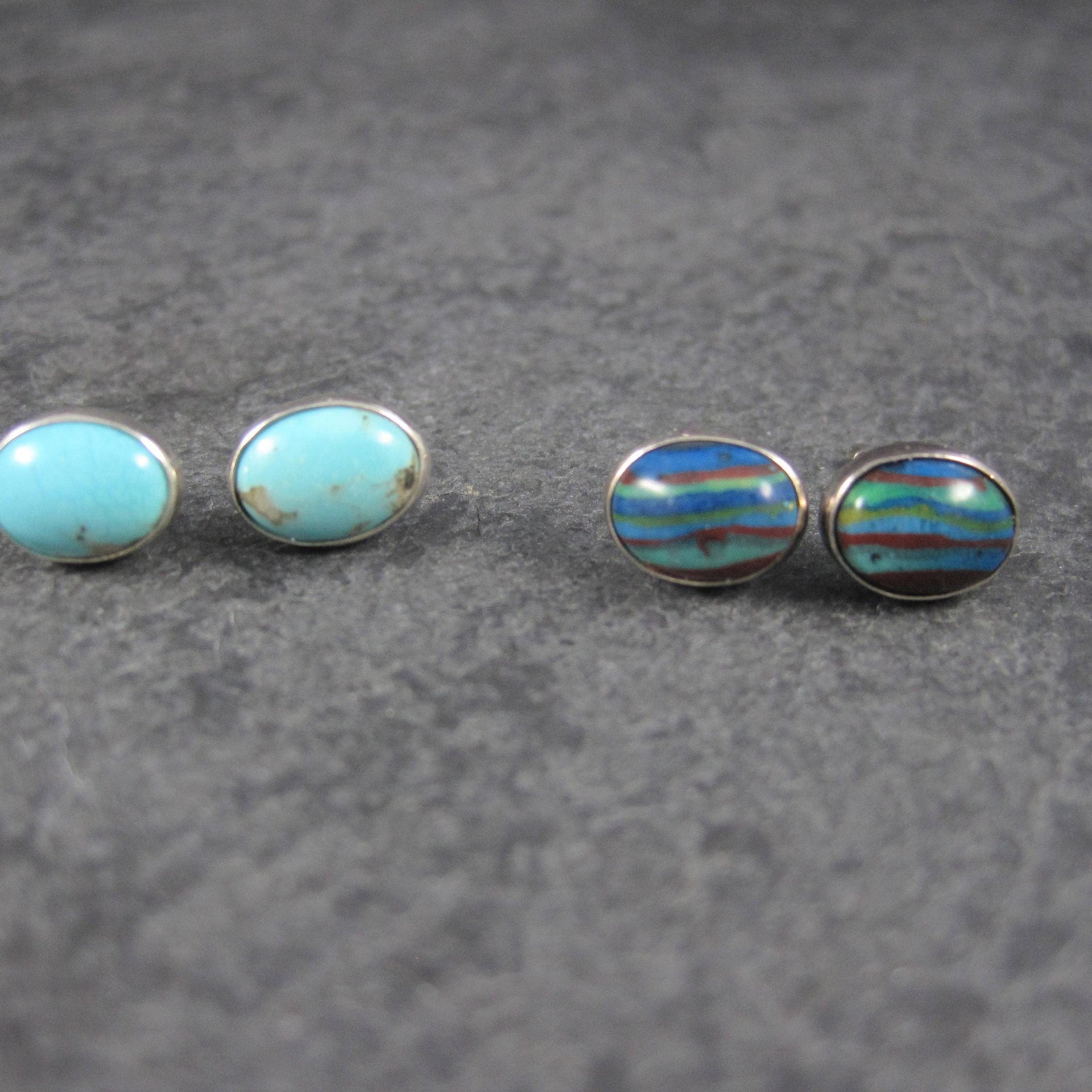 Estate Sterling Topaz Turquoise Calsilica Interchangeable Earrings