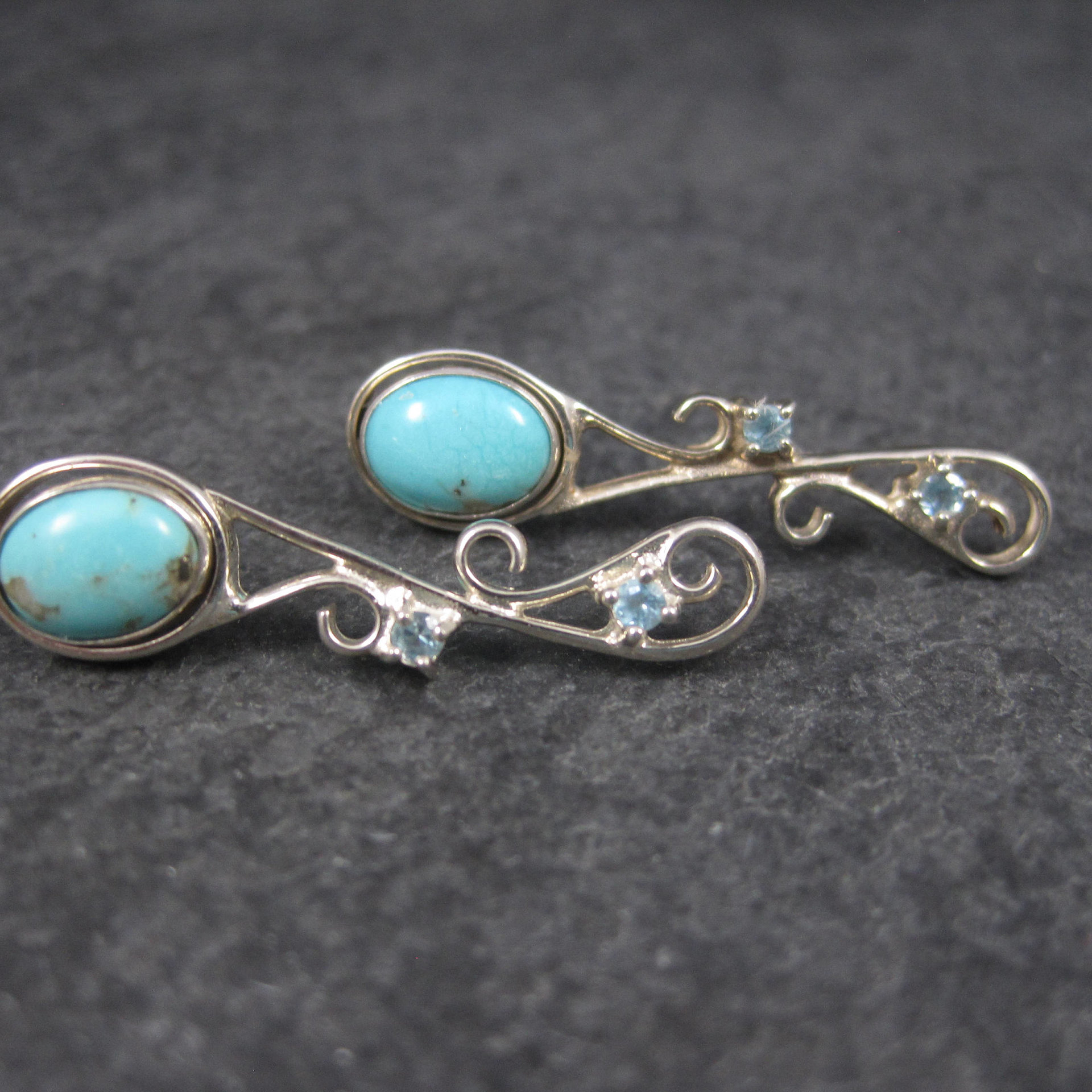 Estate Sterling Topaz Turquoise Calsilica Interchangeable Earrings