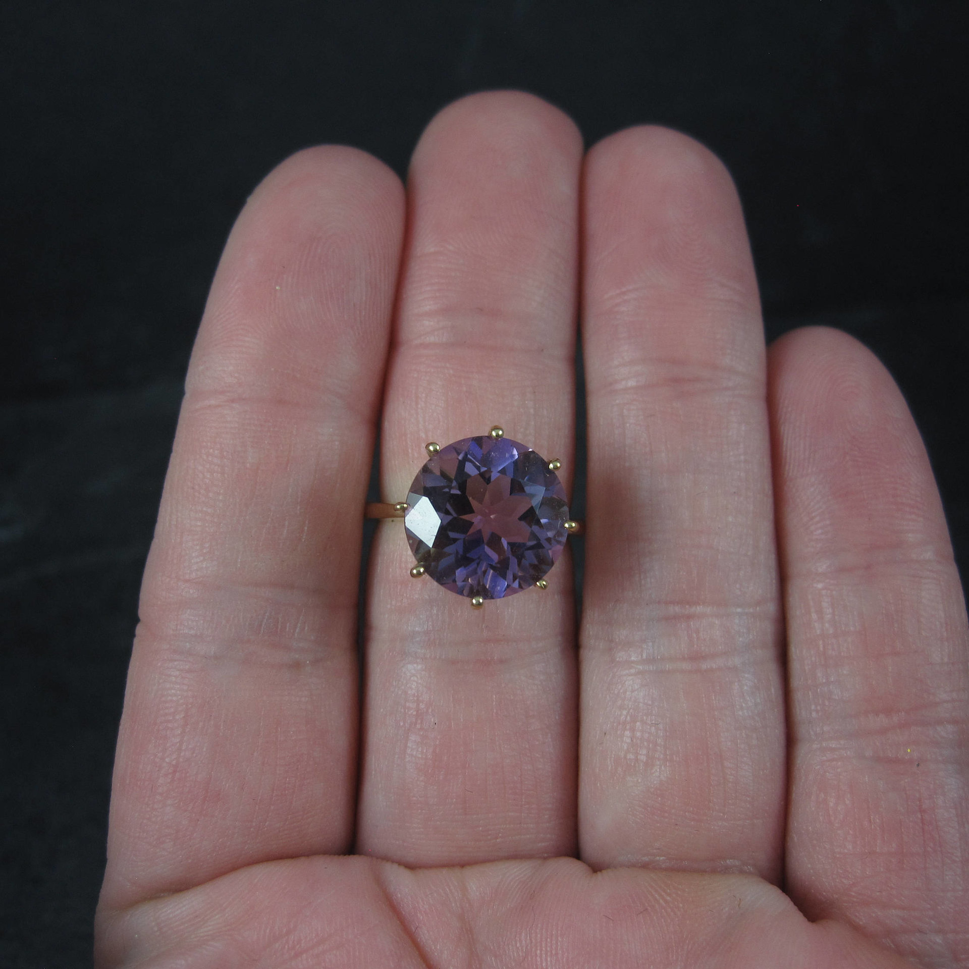 Vintage Amethyst Engagement Ring 10K Yellow Gold Solitaire Size 5
