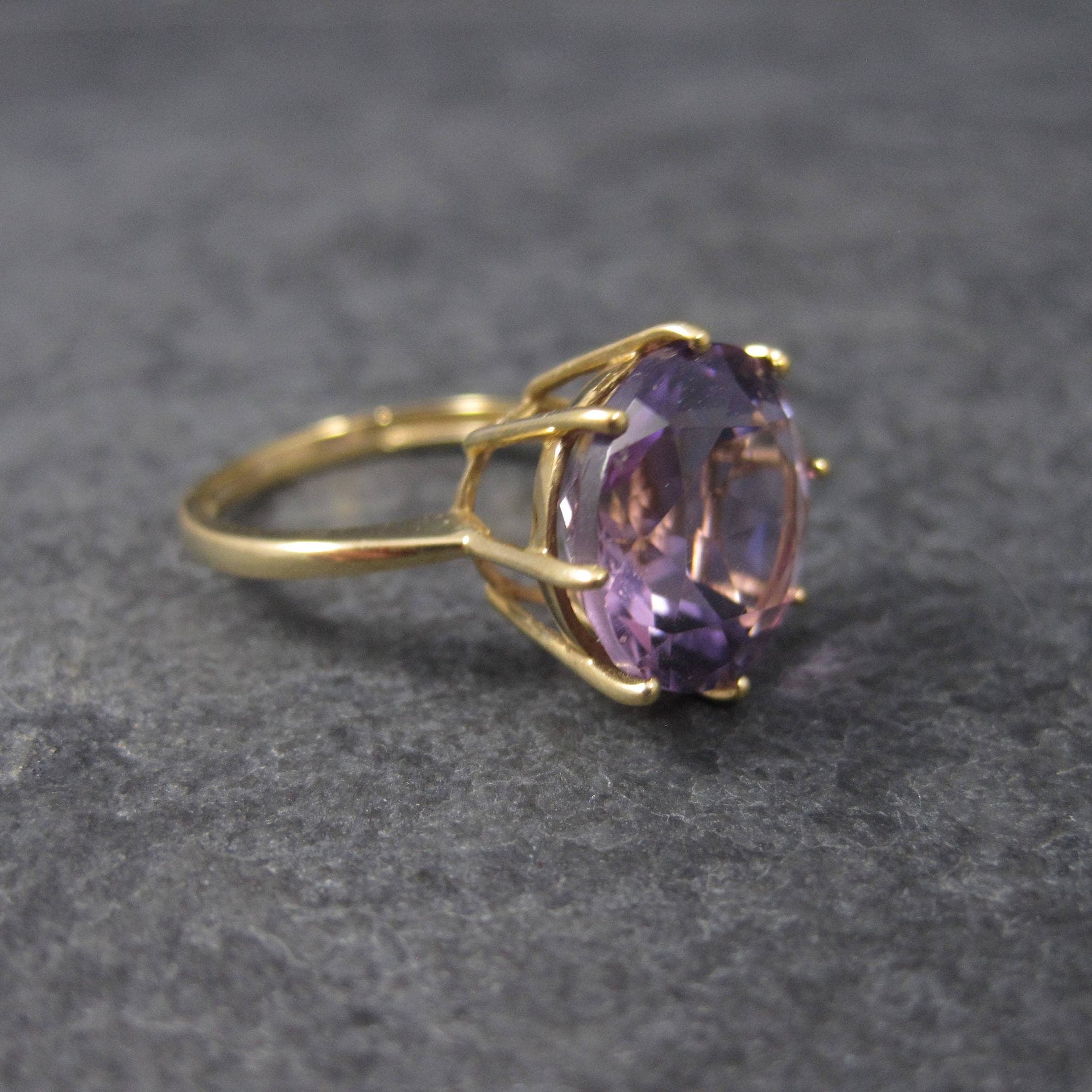 Vintage Amethyst Engagement Ring 10K Yellow Gold Solitaire Size 5