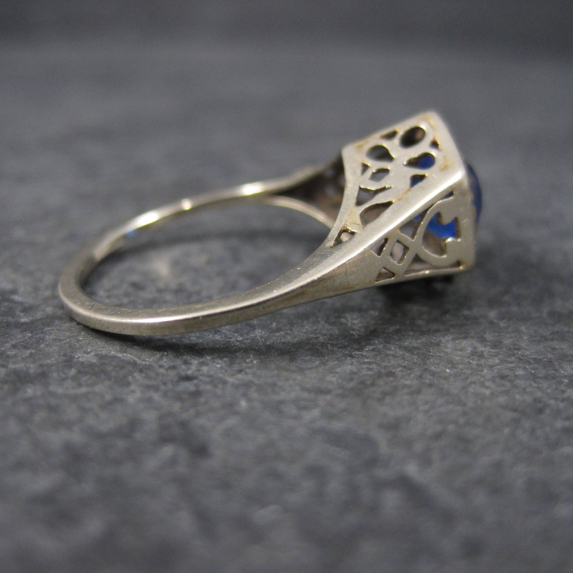 Antique 14K Blue Glass Ring Size 7.5