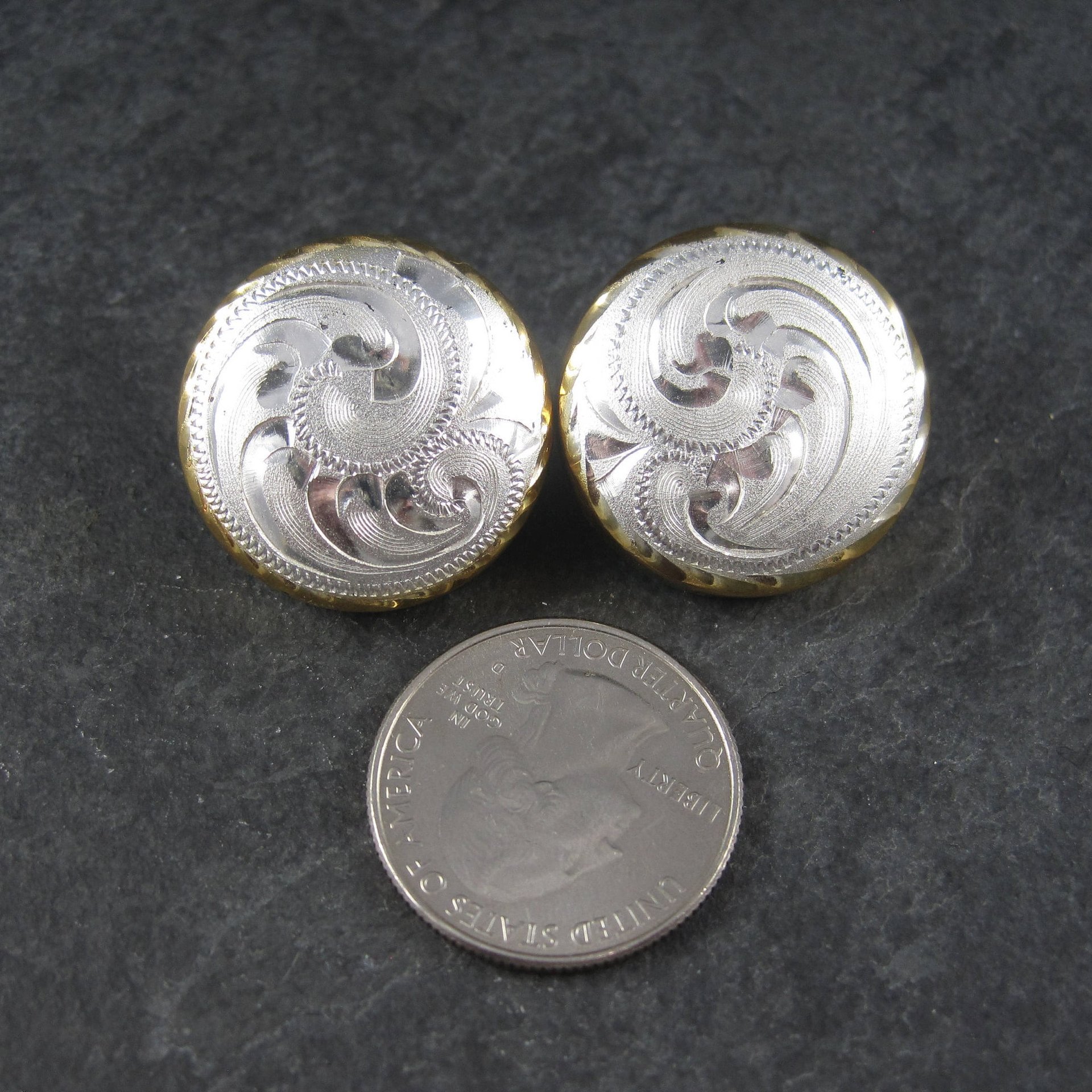 Vintage Western Dome Earrings Estate Sterling Silver Cowgirl Jewelry