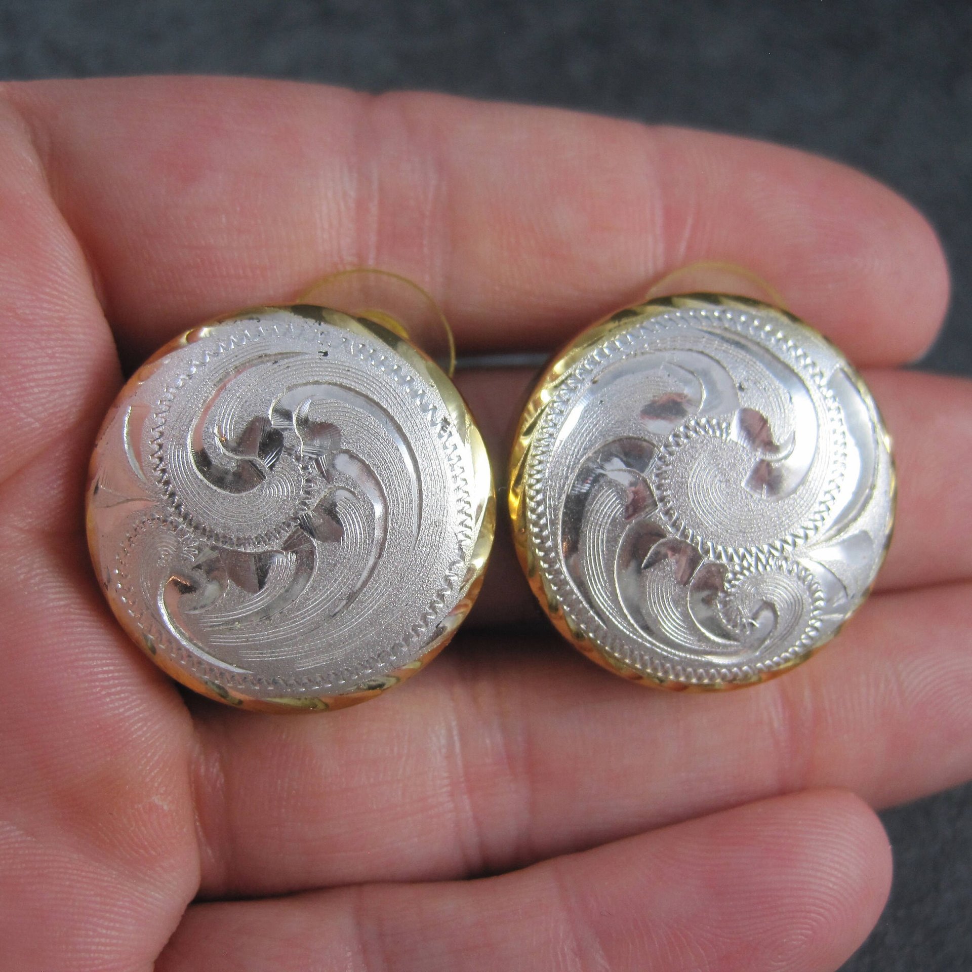 Vintage Western Dome Earrings Estate Sterling Silver Cowgirl Jewelry