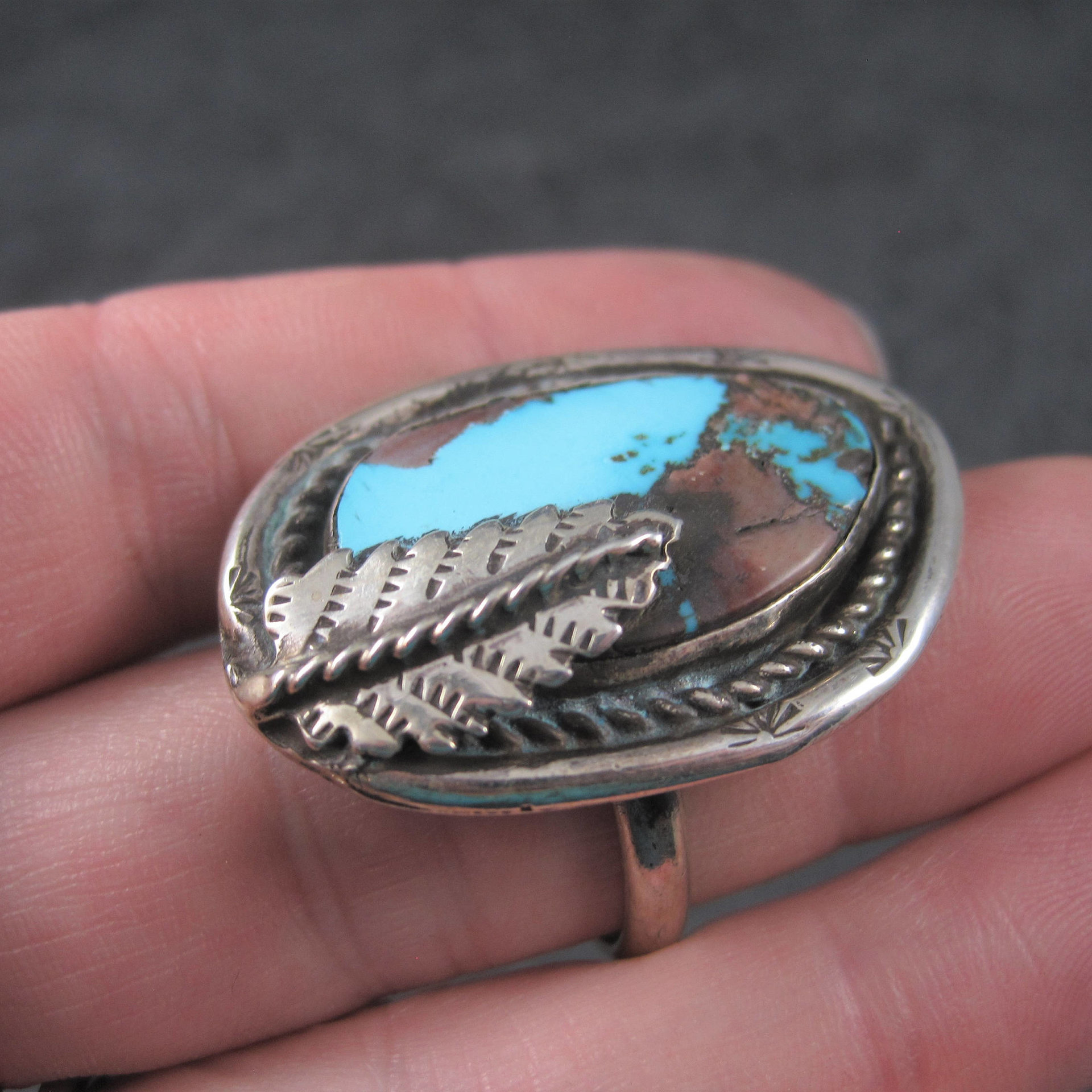Large Vintage Navajo Boulder Turquoise Ring Size 12