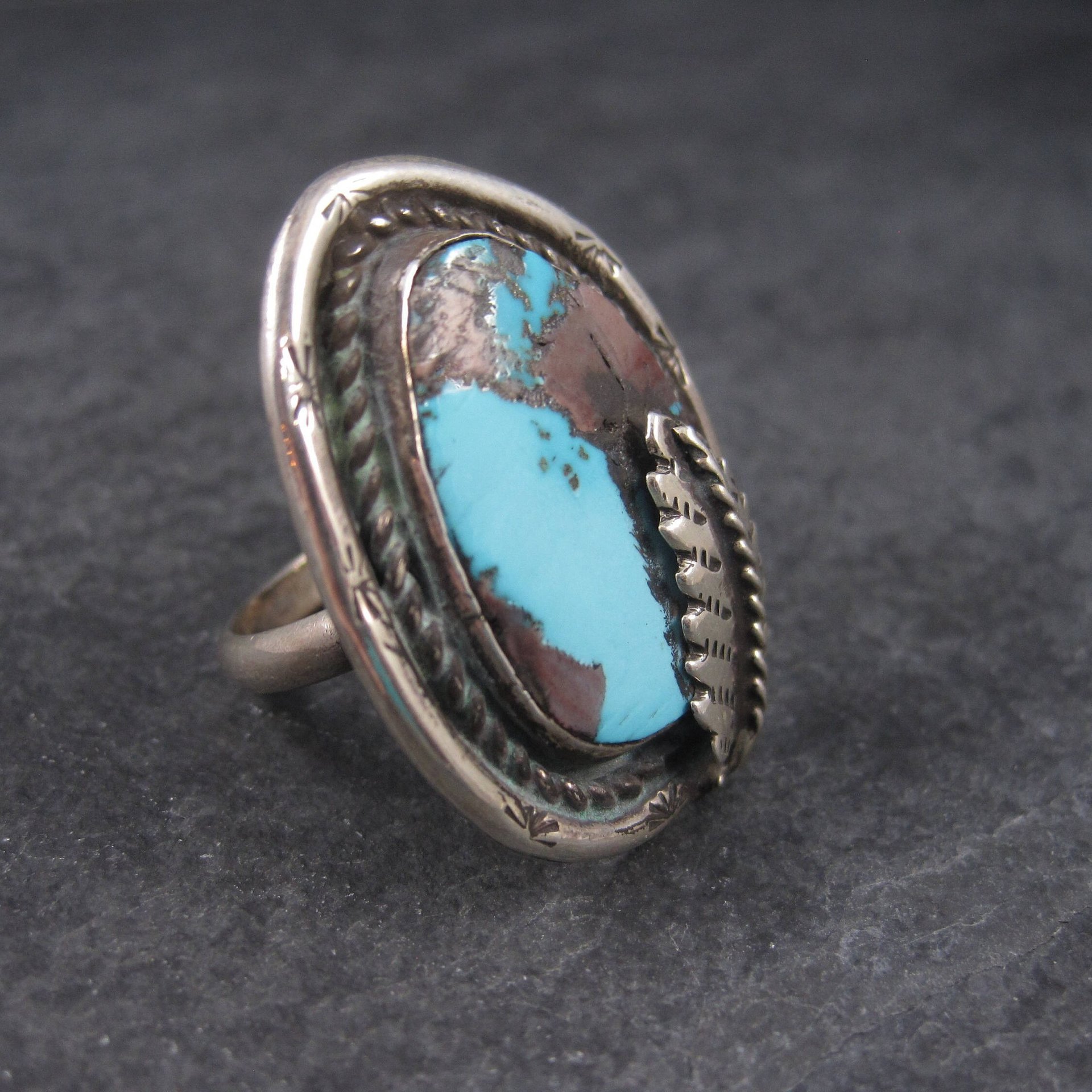 Large Vintage Navajo Boulder Turquoise Ring Size 12