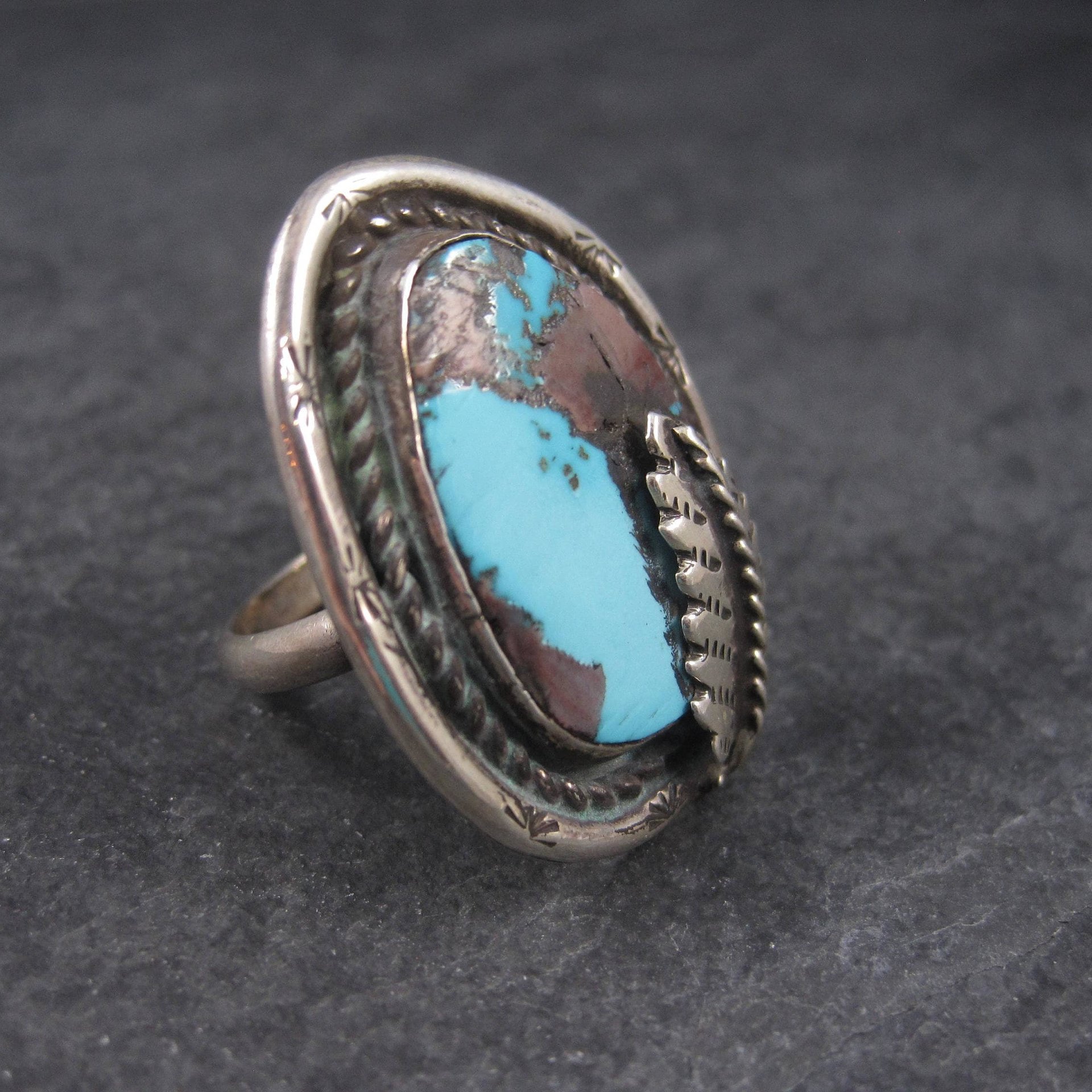 Large Vintage Navajo Boulder Turquoise Ring Size 12
