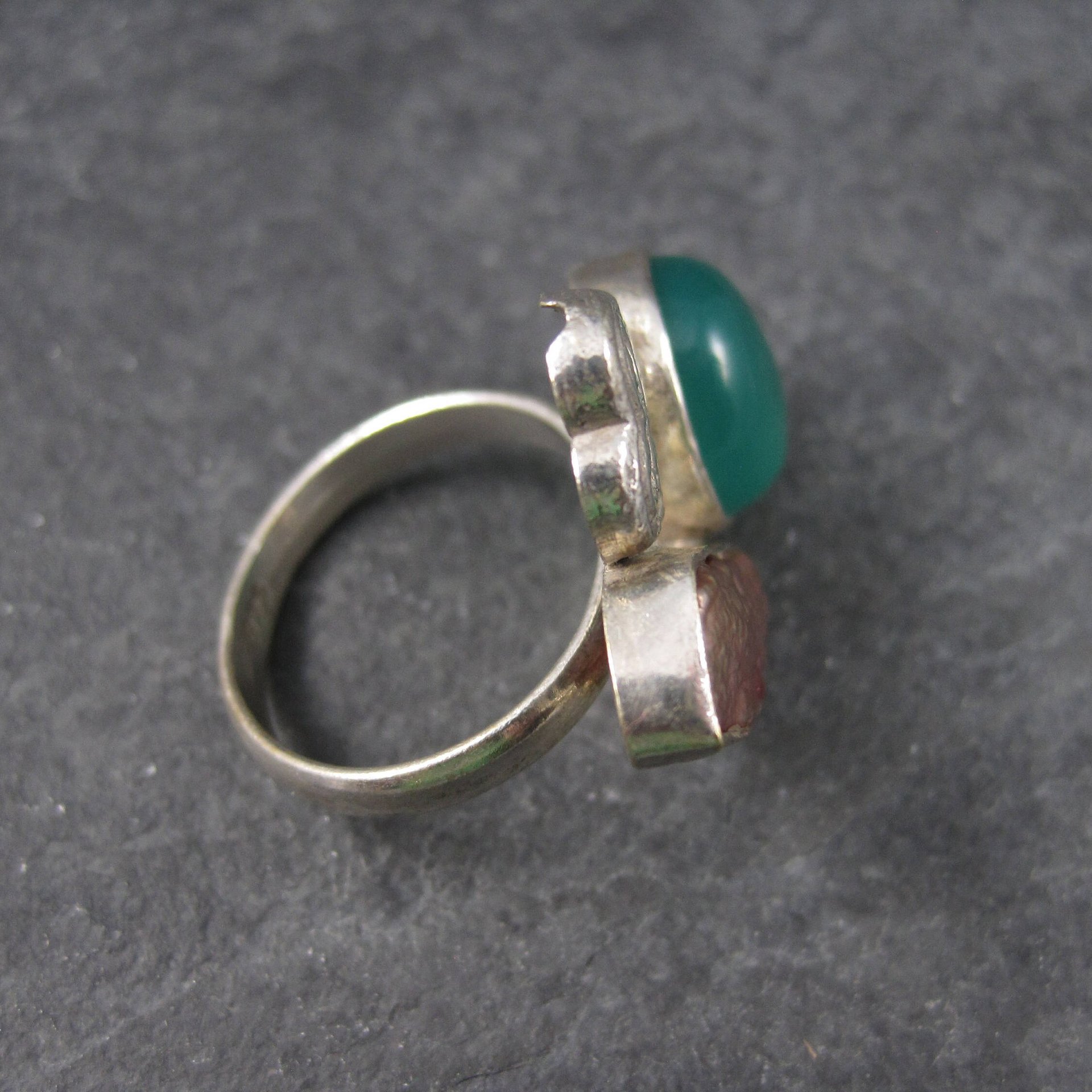 Vintage Green Onyx Baroque Pearl Ring Sterling Size 7